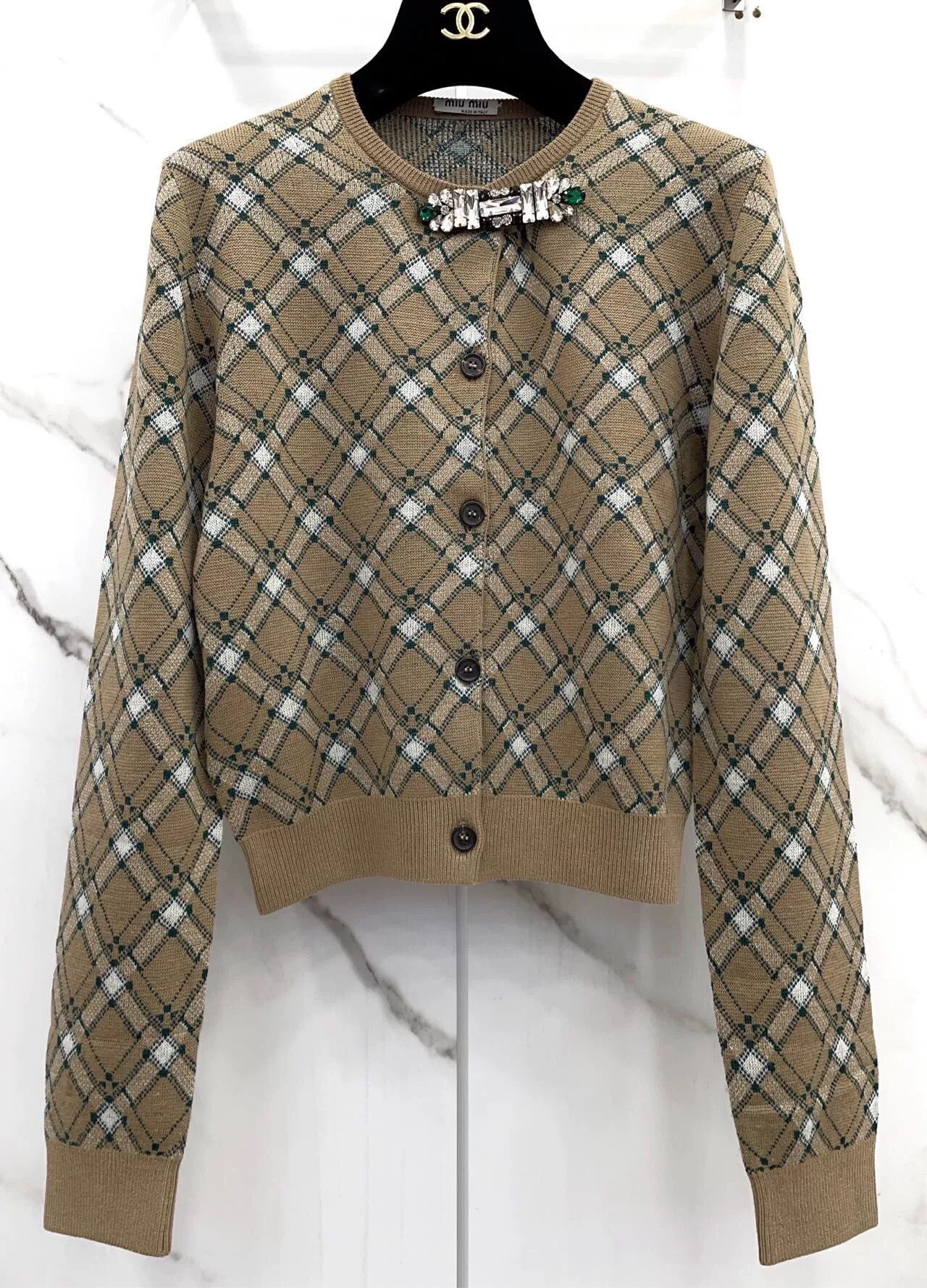 Miu Miu miu miu plaid knit cardigan with crystals Size US M / EU 48-50 / 2 - 5 Thumbnail