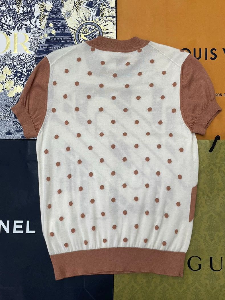 Hermes Hermes Pink White Polka Dot Cashmere Top Size US M / EU 48-50 / 2 - 3 Thumbnail