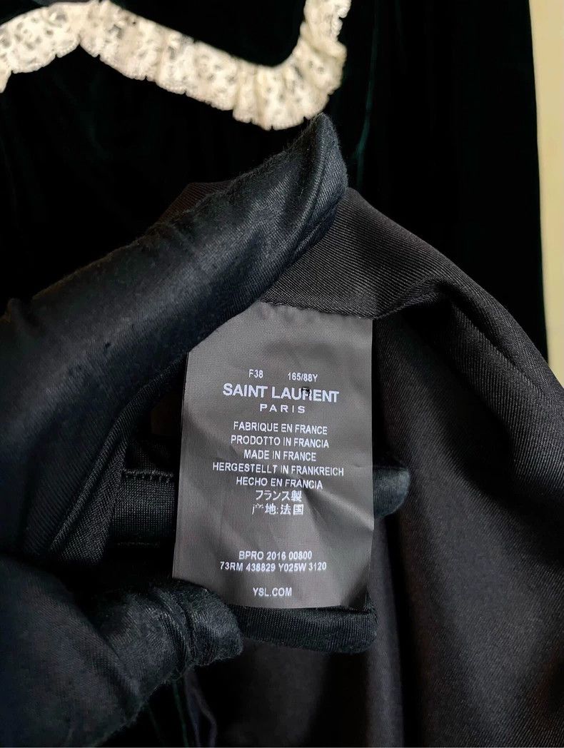 Saint Laurent Paris YSL Emerald Velvet Lace Collar Dress Size US 38 / EU 54 - 8 Thumbnail