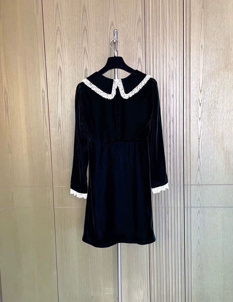 Saint Laurent Paris YSL Emerald Velvet Lace Collar Dress Size US 38 / EU 54 - 2 Thumbnail