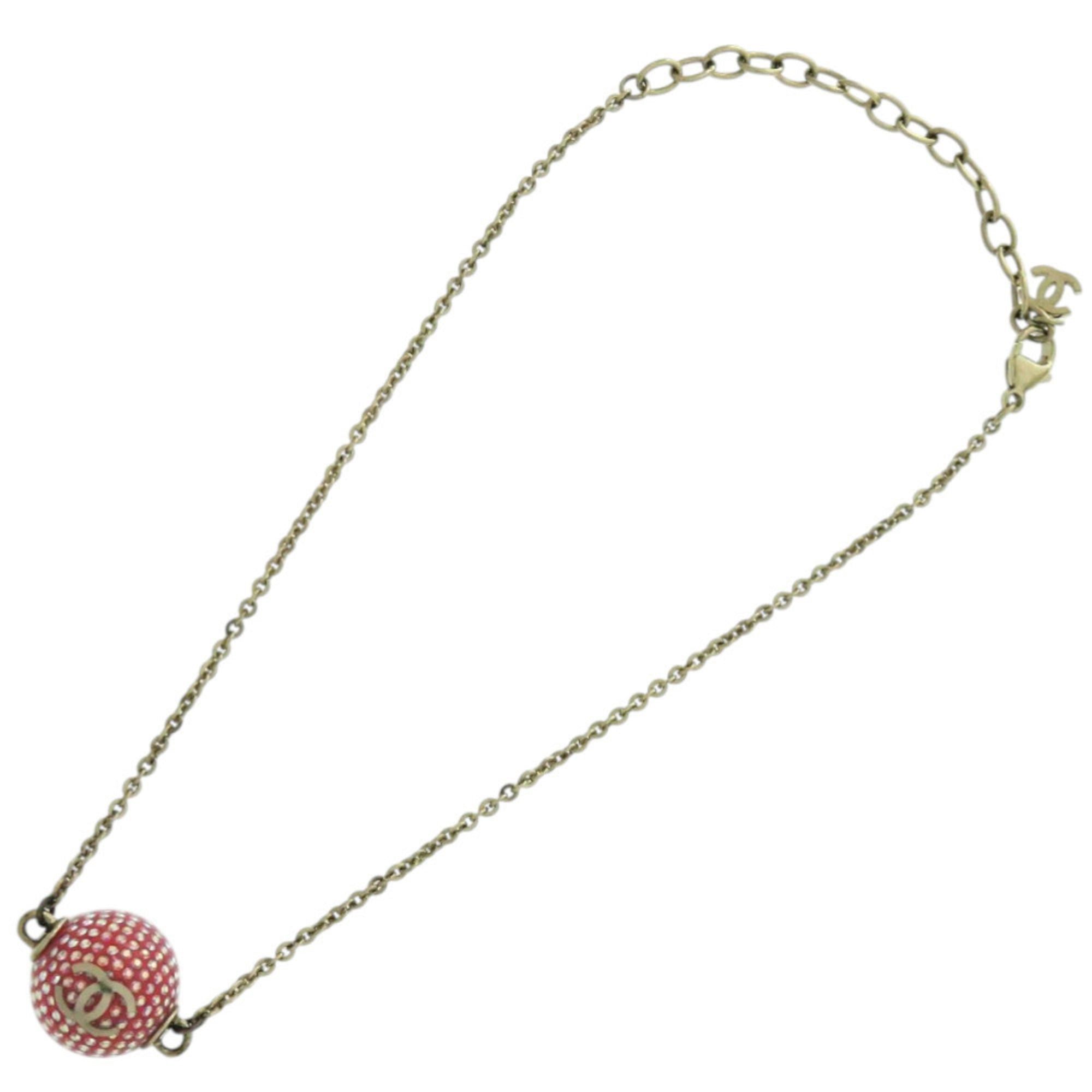 Chanel Excellent condition Chanel Coco Mark mirror ball metal rhinestone red necklace 0463 Size ONE SIZE - 3 Thumbnail