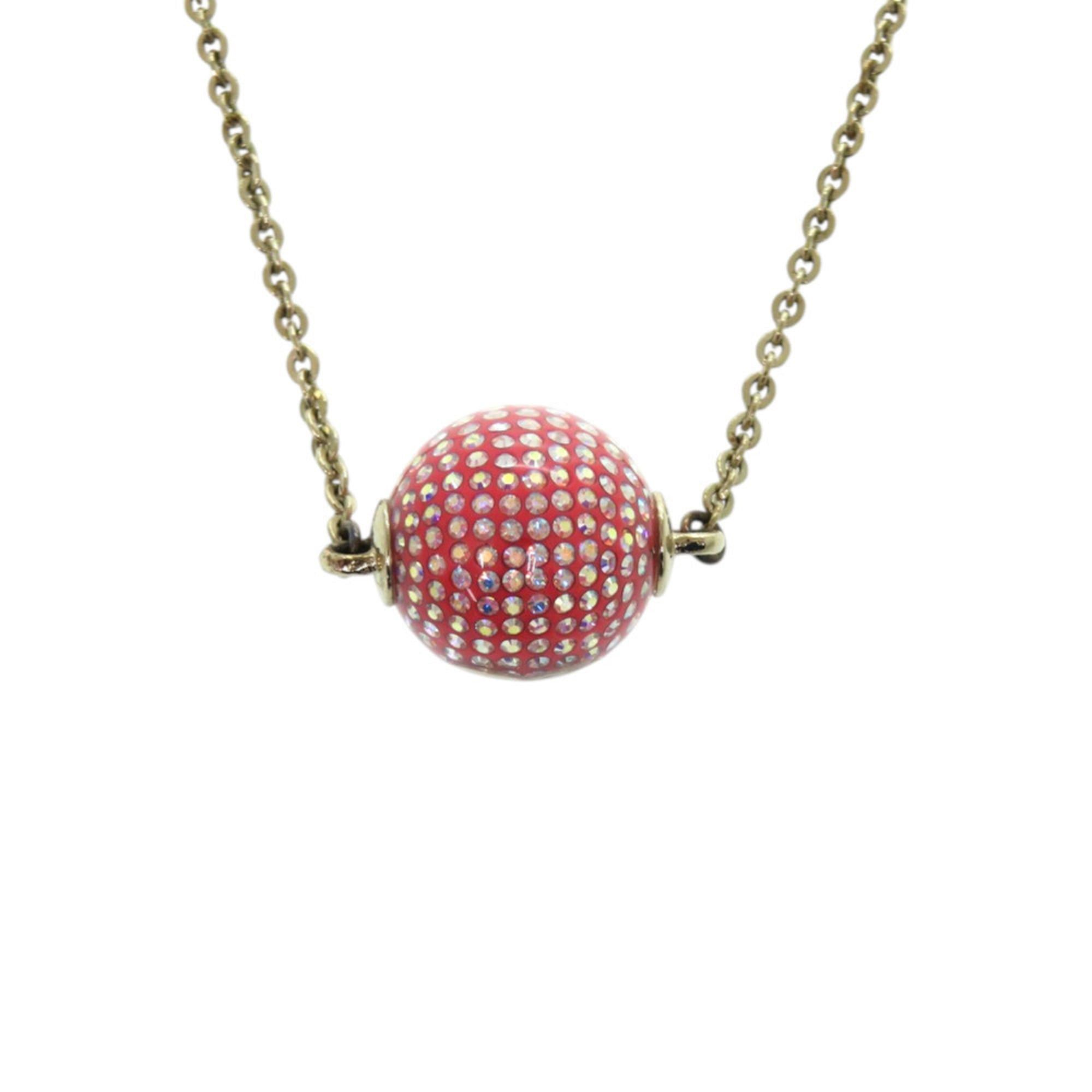 Chanel Excellent condition Chanel Coco Mark mirror ball metal rhinestone red necklace 0463 Size ONE SIZE - 2 Thumbnail