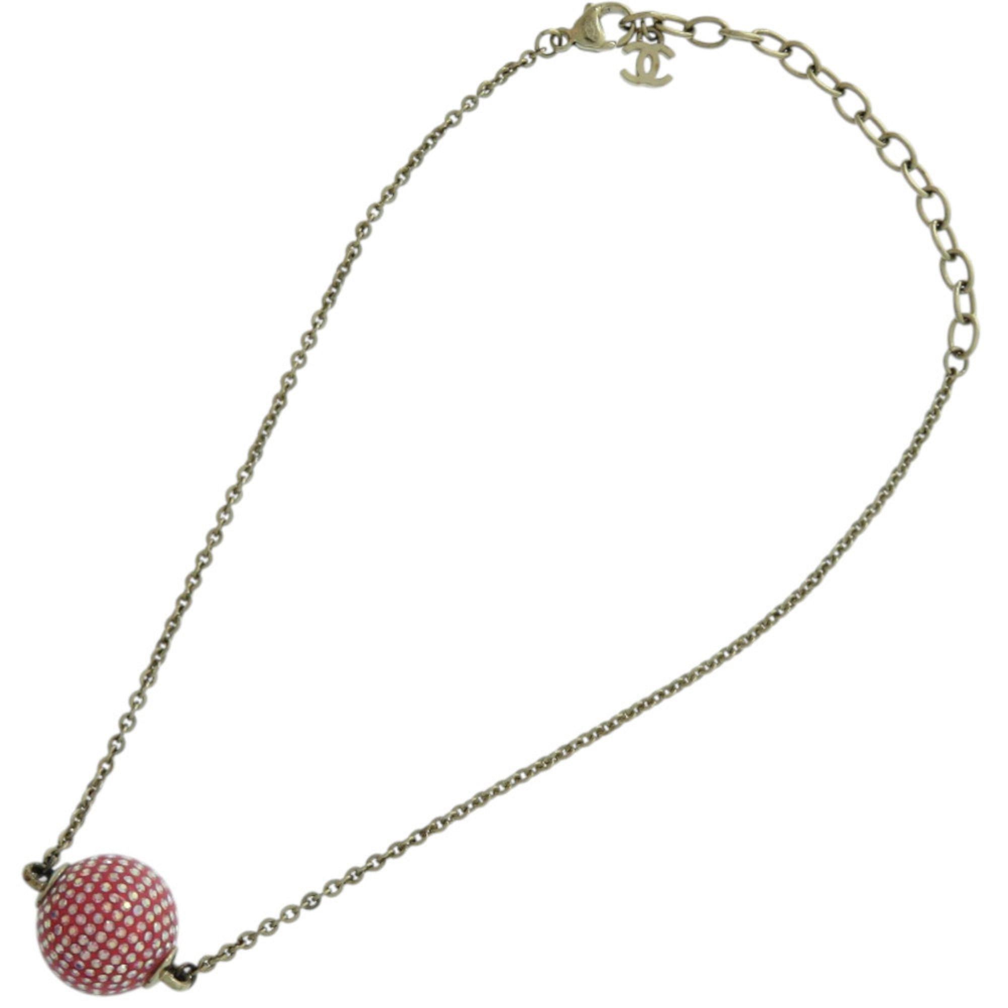 Chanel Excellent condition Chanel Coco Mark mirror ball metal rhinestone red necklace 0463 Size ONE SIZE - 4 Thumbnail