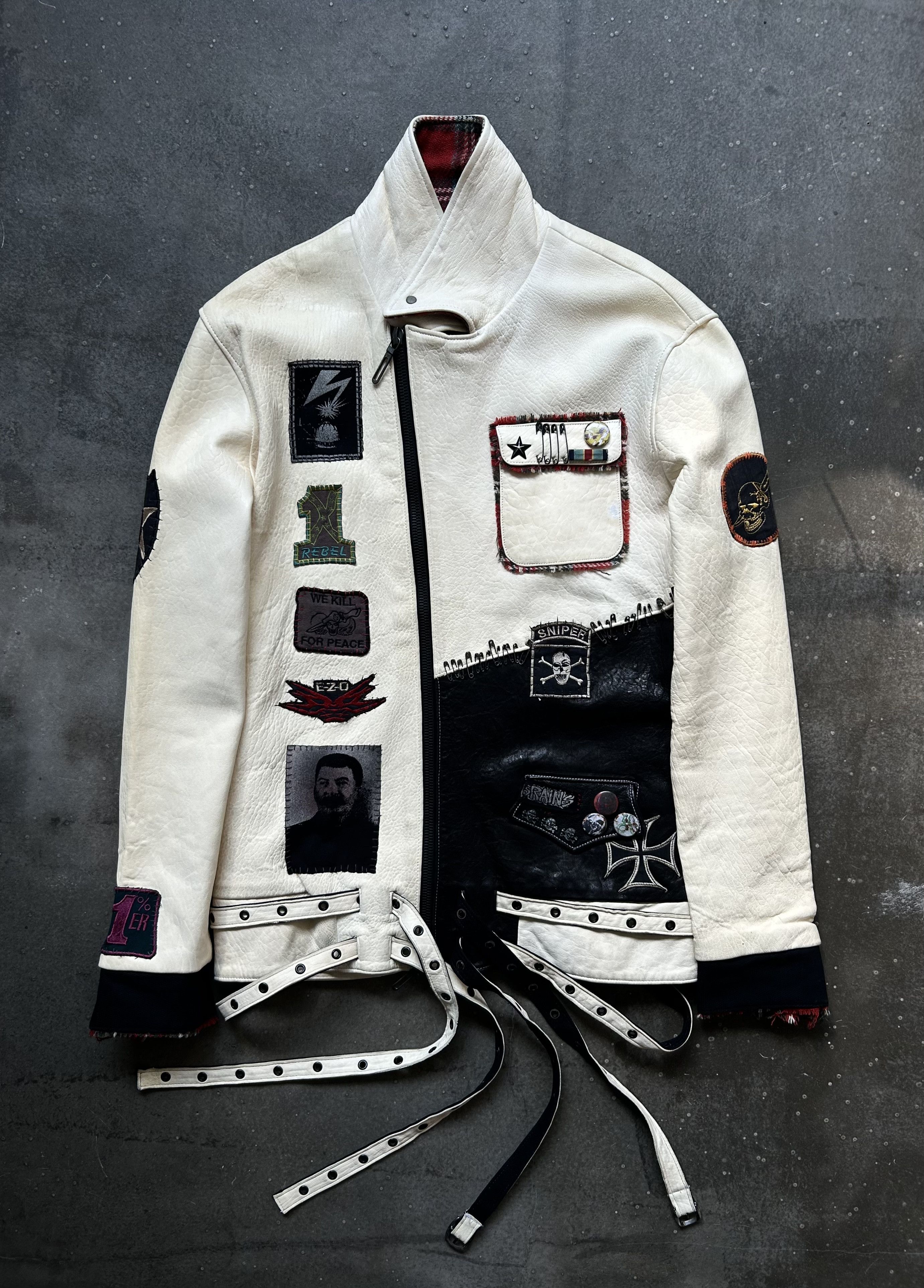 Diamond Leather Collection diamond dogs patchwork jacket with plaid collar Size US M / EU 48-50 / 2 - 2 Thumbnail
