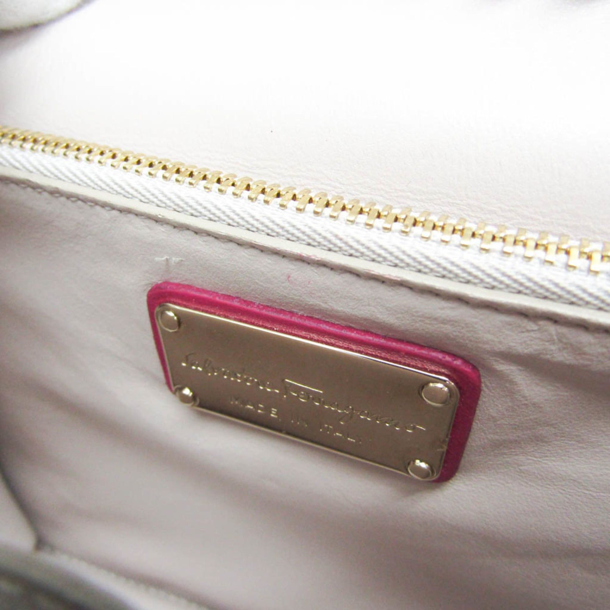 Salvatore Ferragamo Salvatore Ferragamo Vara Ribbon New Bianco FZ-21 G 877 Women's Leather Shoulder Bag Pink Size ONE SIZE - 18 Thumbnail