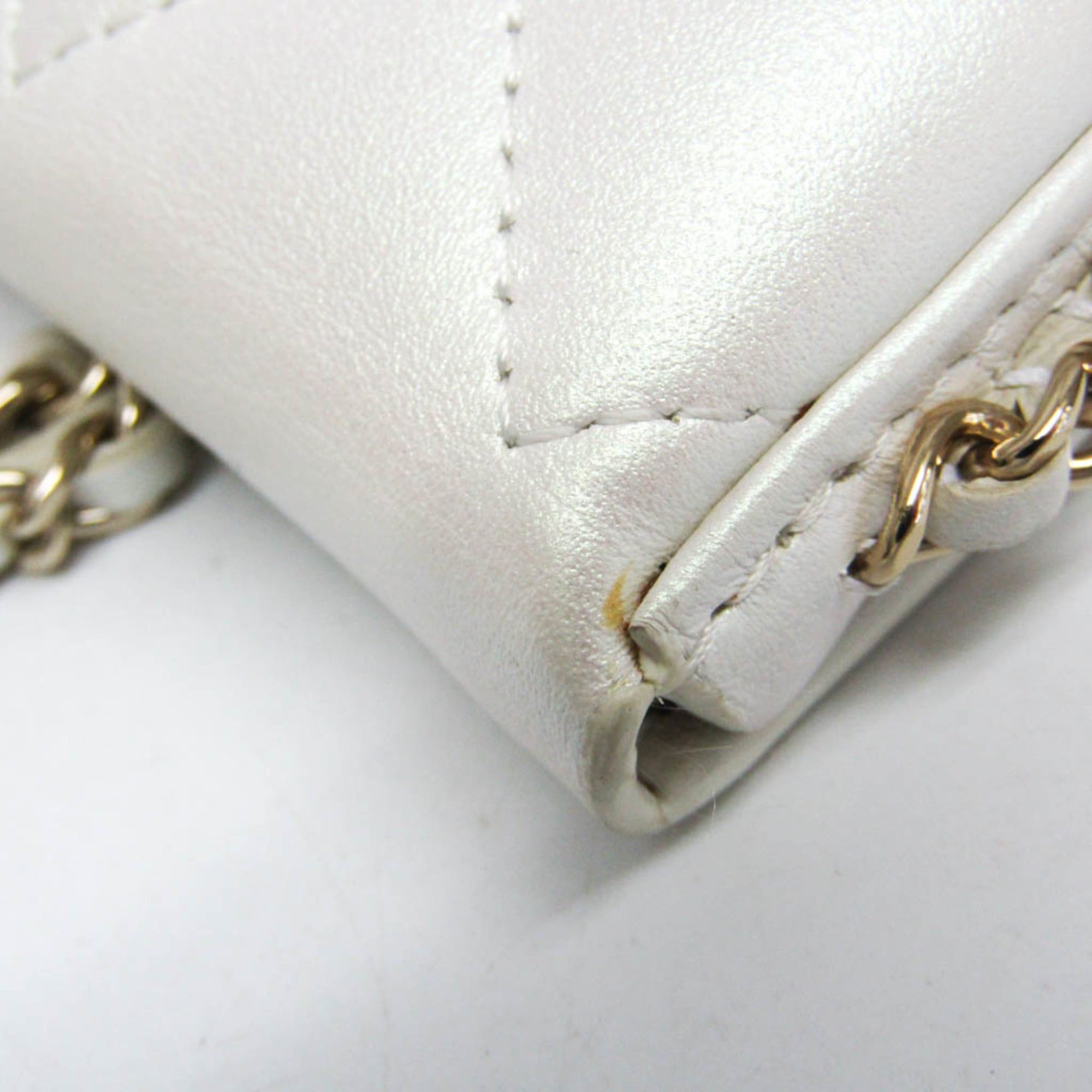 Chanel Chanel Matelasse Chain Shoulder Coin Purse Women's Leather Chain/Shoulder Wallet Pearl White Size ONE SIZE - 7 Thumbnail