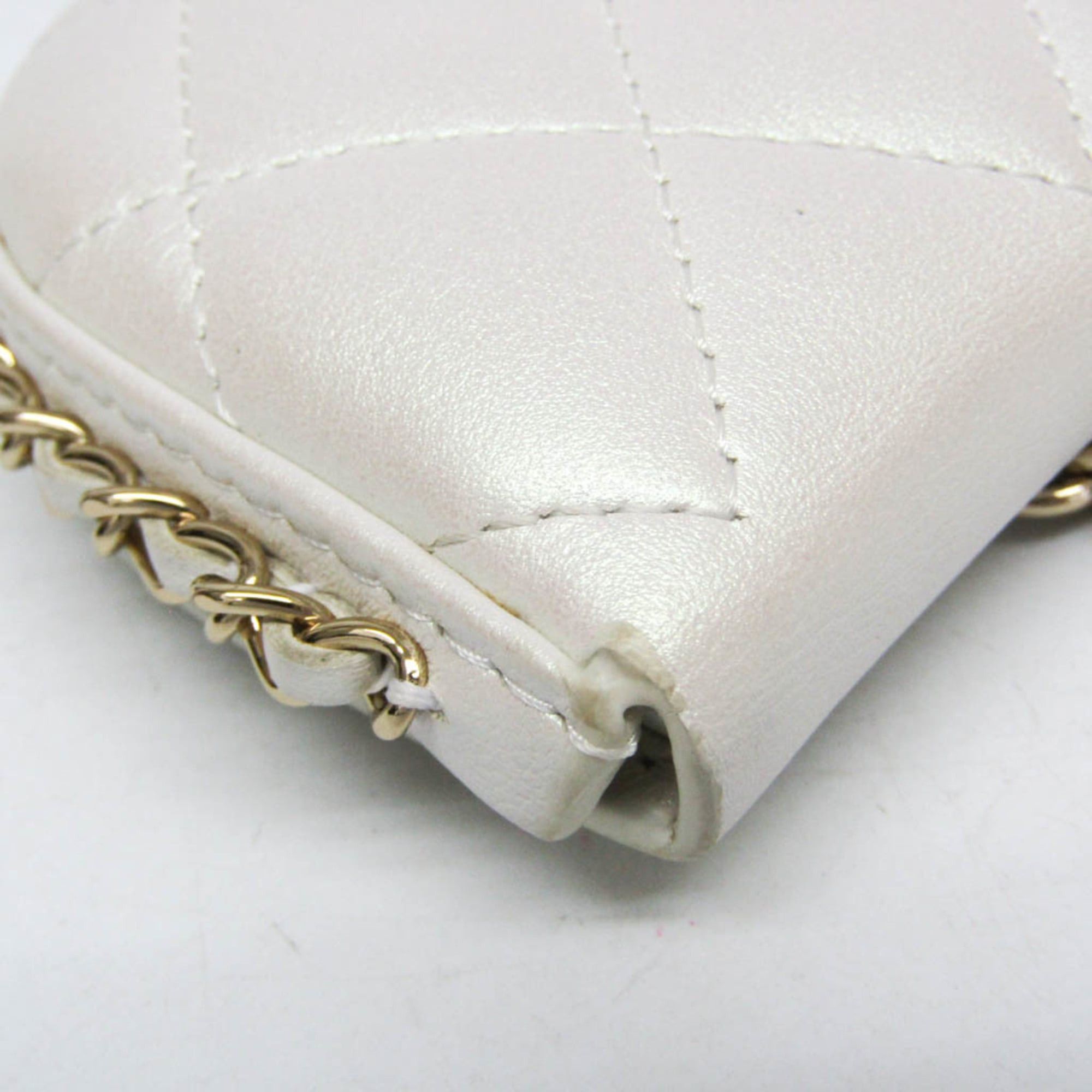 Chanel Chanel Matelasse Chain Shoulder Coin Purse Women's Leather Chain/Shoulder Wallet Pearl White Size ONE SIZE - 5 Thumbnail
