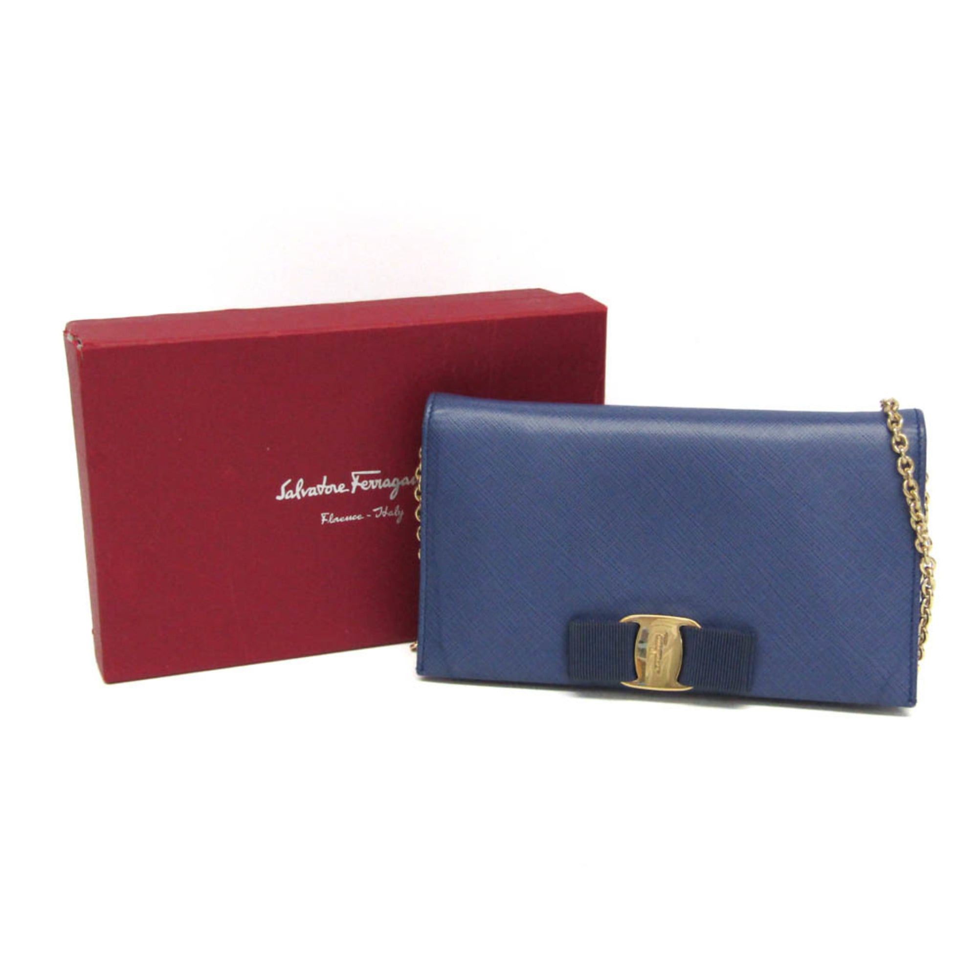 Salvatore Ferragamo Salvatore Ferragamo Vara KB 22B850 Women's Leather Chain/Shoulder Wallet Blue Size ONE SIZE - 2 Thumbnail