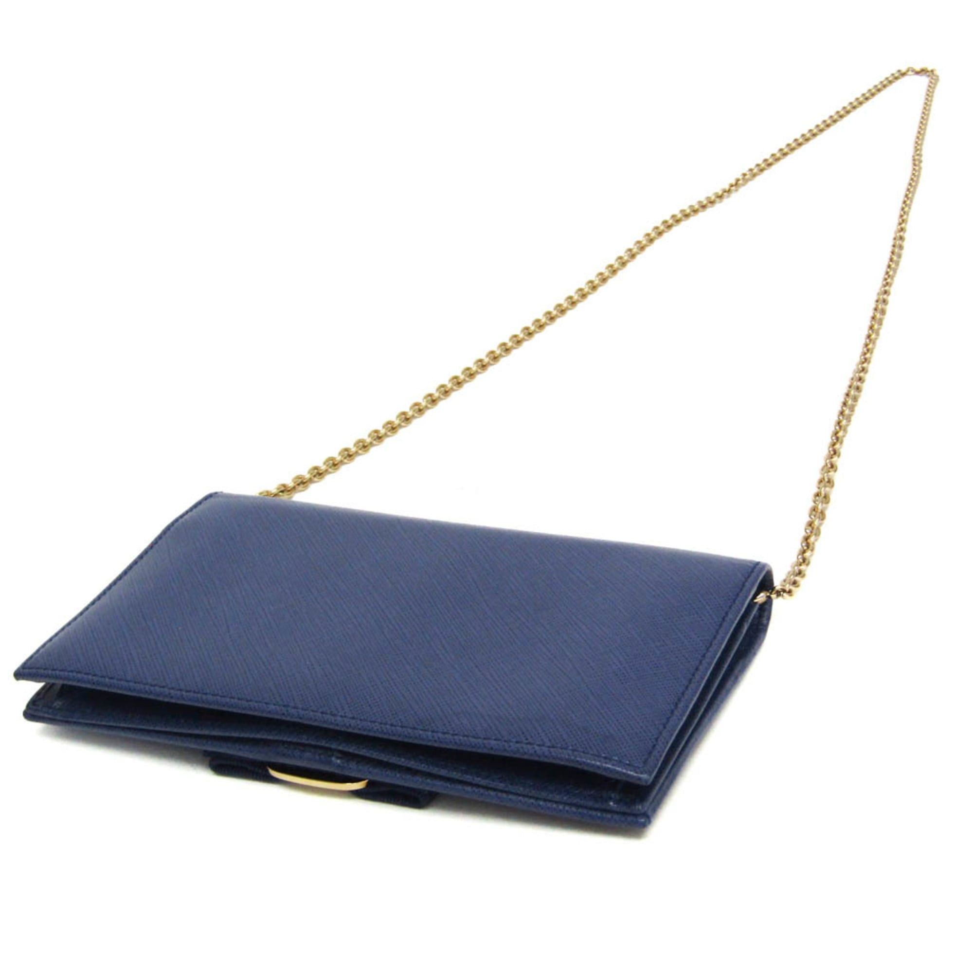 Salvatore Ferragamo Salvatore Ferragamo Vara KB 22B850 Women's Leather Chain/Shoulder Wallet Blue Size ONE SIZE - 3 Thumbnail