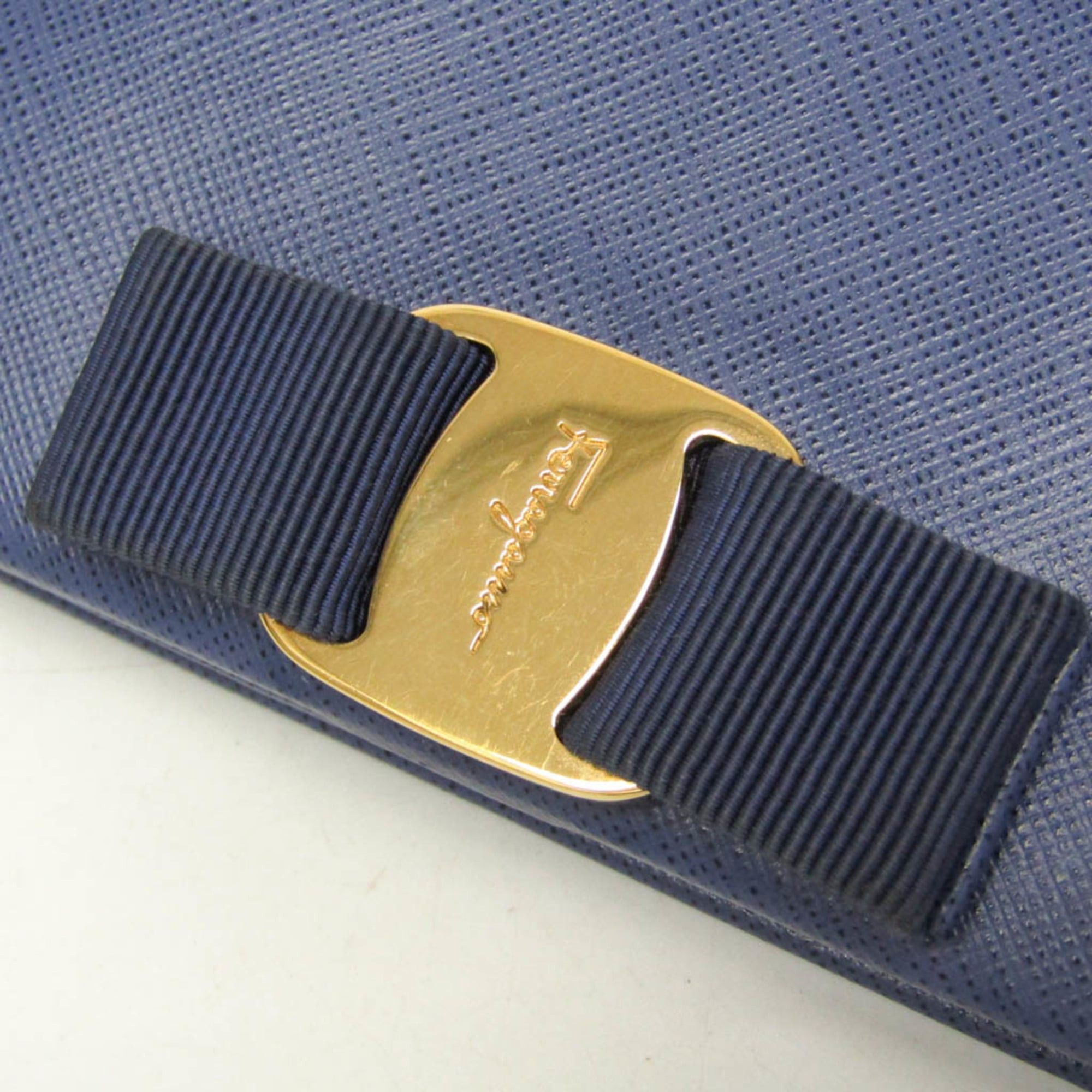Salvatore Ferragamo Salvatore Ferragamo Vara KB 22B850 Women's Leather Chain/Shoulder Wallet Blue Size ONE SIZE - 8 Thumbnail