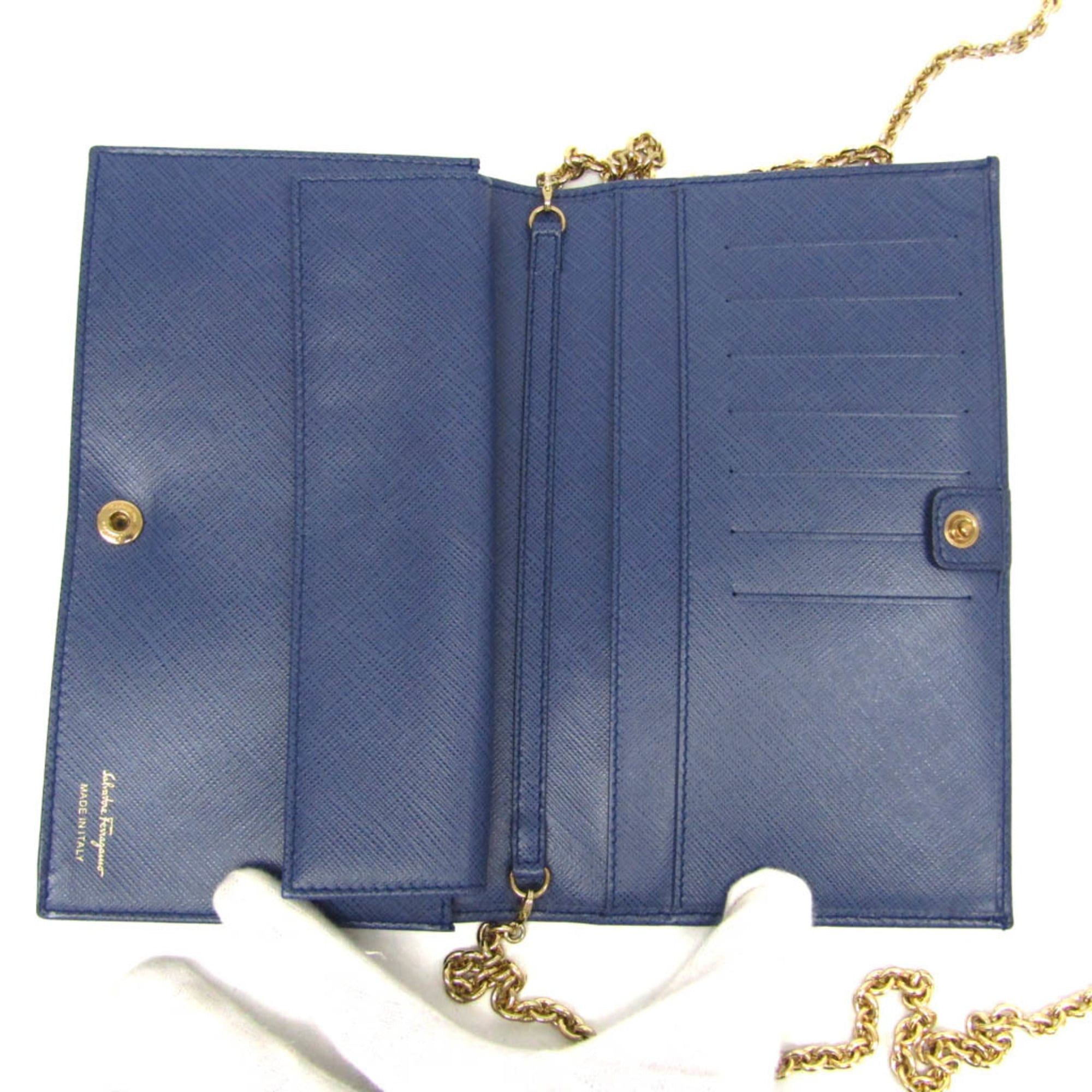 Salvatore Ferragamo Salvatore Ferragamo Vara KB 22B850 Women's Leather Chain/Shoulder Wallet Blue Size ONE SIZE - 4 Thumbnail