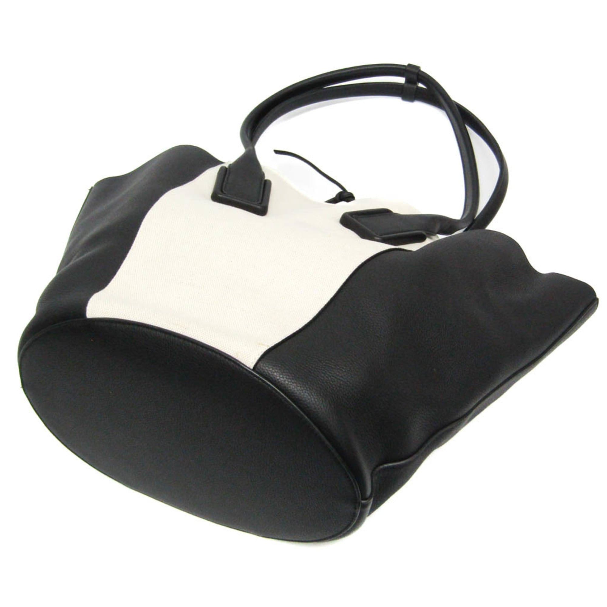 Bottega Veneta Bottega Veneta Basket Large Women's Leather,Canvas Tote Bag Black,Off-white Size ONE SIZE - 2 Thumbnail