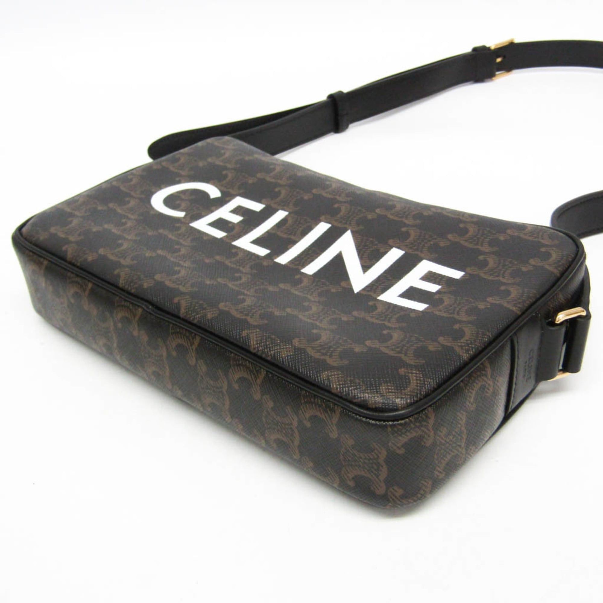 Celine Celine Triomphe Medium Women's Coated Canvas,Leather Messenger Bag,Shoulder Bag Brown Size ONE SIZE - 4 Thumbnail