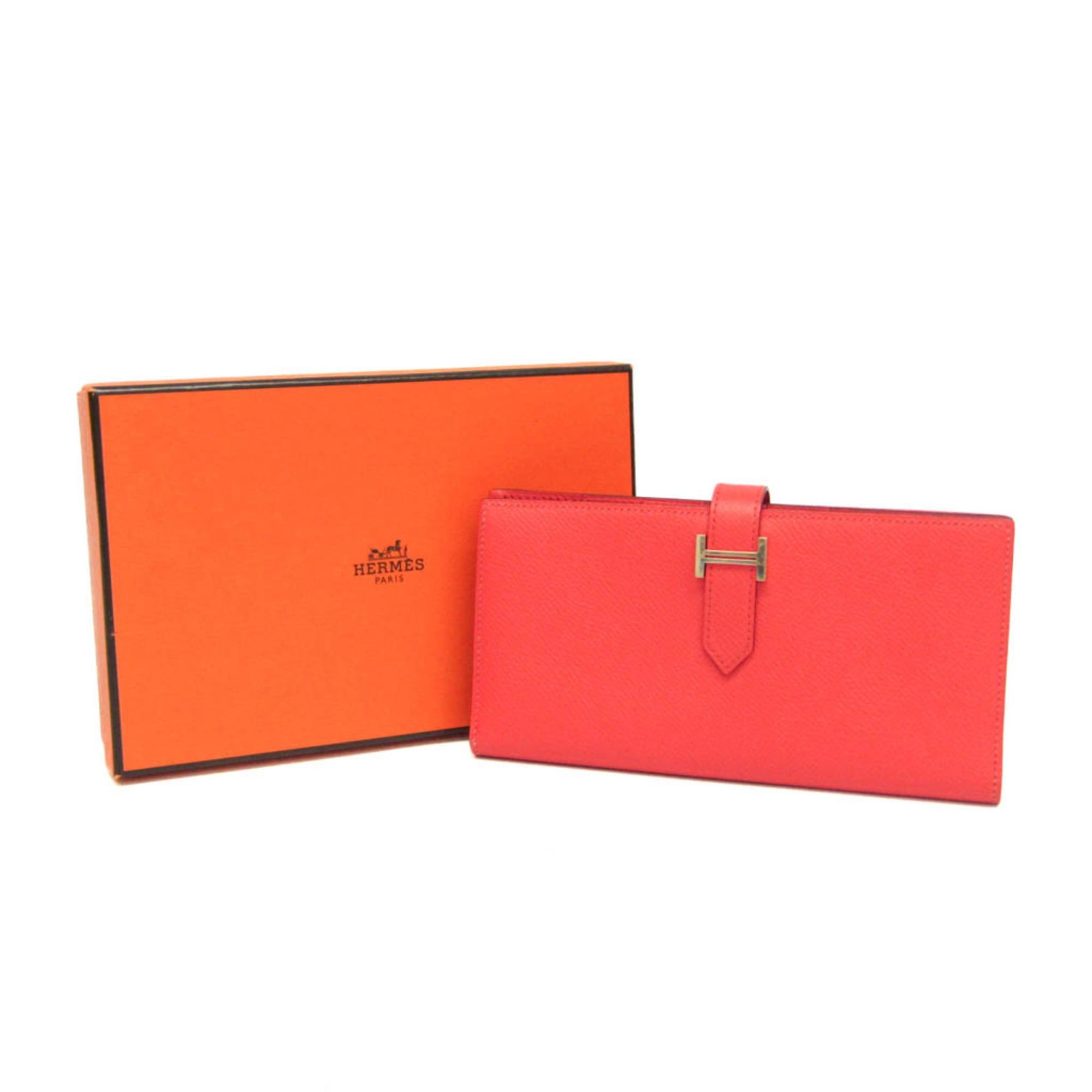 Hermes Hermes Bearn Bearn Soufflé Women's Epsom Leather Long Wallet (bi-fold) Salmon Pink Size ONE SIZE - 2 Thumbnail