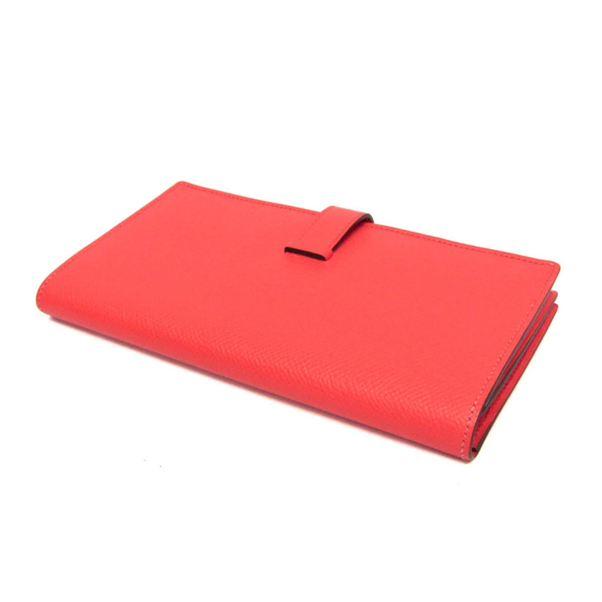 Hermes Hermes Bearn Bearn Soufflé Women's Epsom Leather Long Wallet (bi-fold) Salmon Pink Size ONE SIZE - 3 Thumbnail