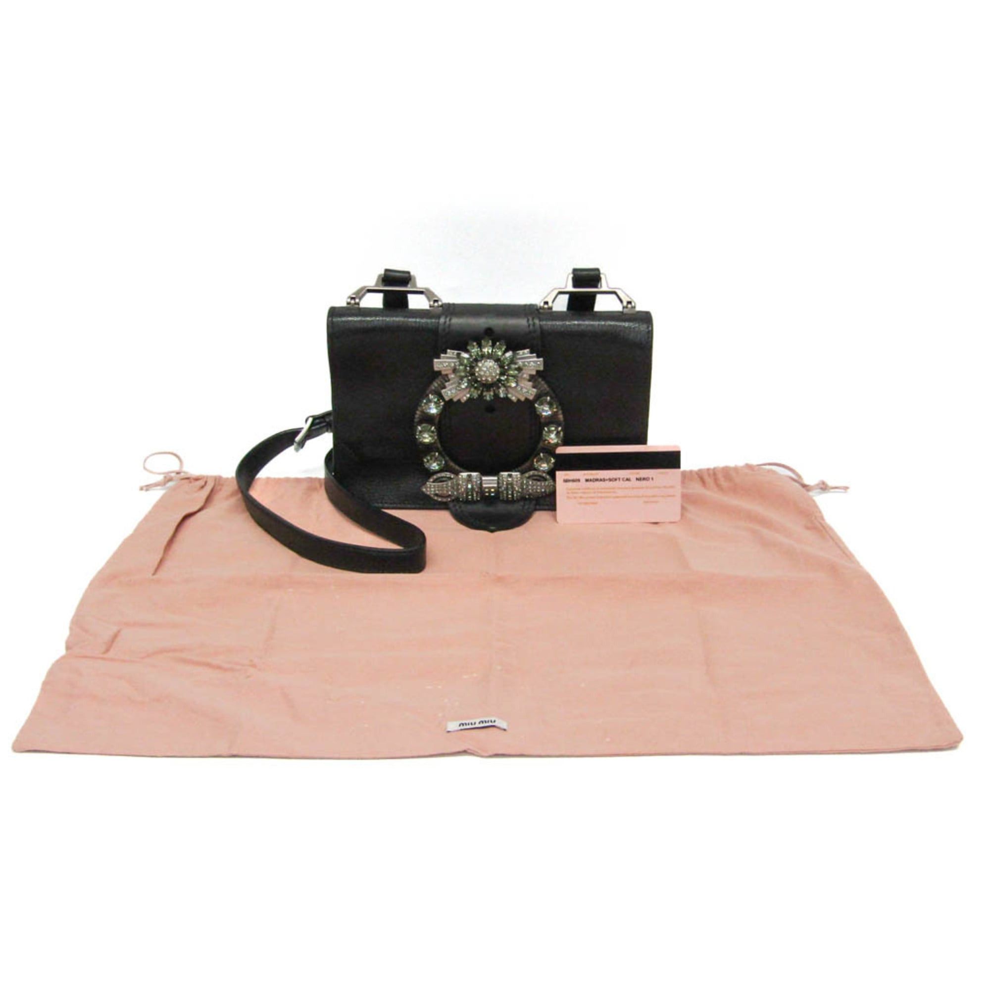 Miu Miu Miu Miu MADRAS 5BH609 Women's Leather,Rhinestone Shoulder Bag Black Size ONE SIZE - 2 Thumbnail