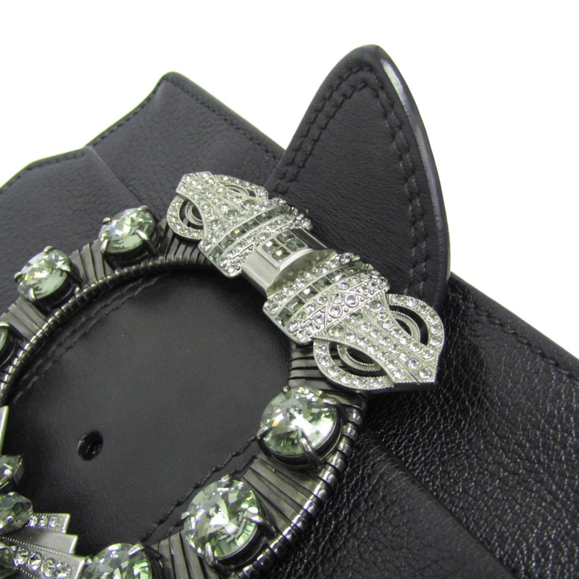 Miu Miu Miu Miu MADRAS 5BH609 Women's Leather,Rhinestone Shoulder Bag Black Size ONE SIZE - 8 Thumbnail