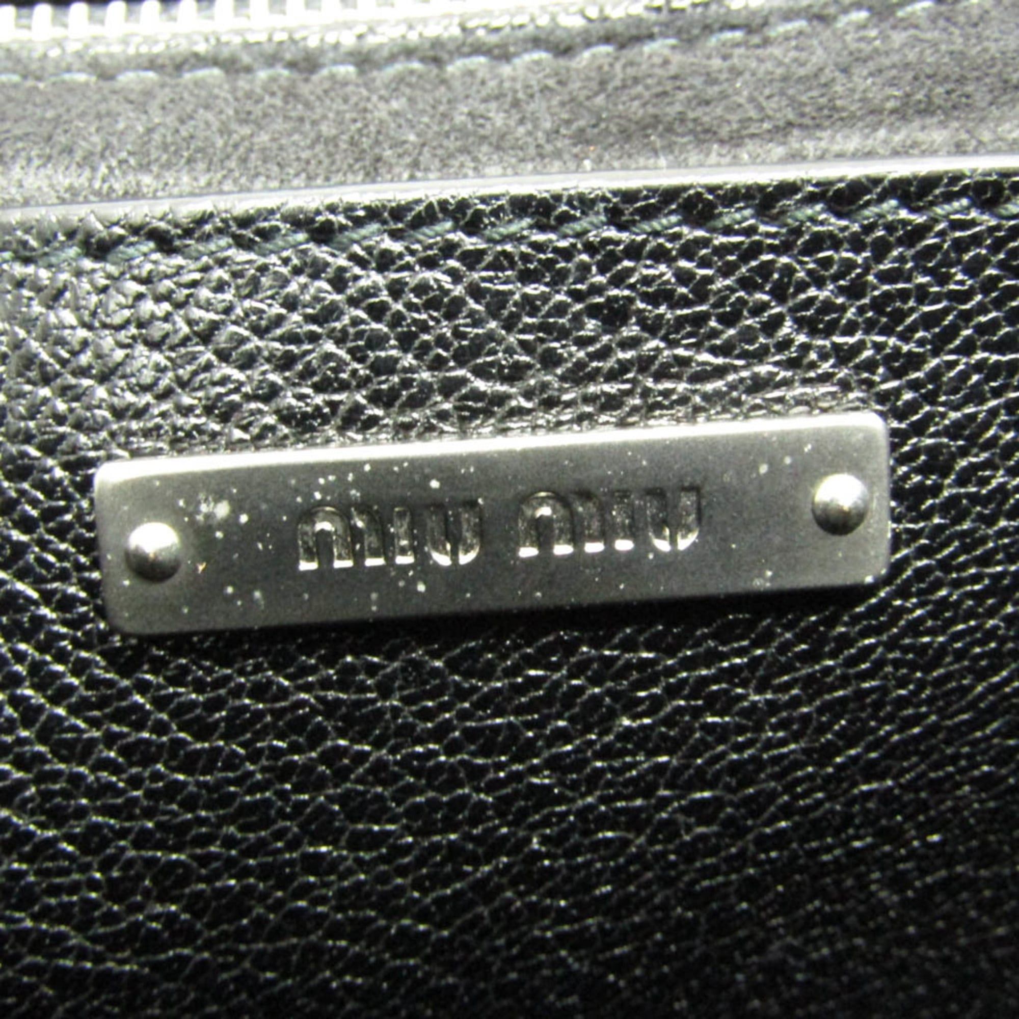 Miu Miu Miu Miu MADRAS 5BH609 Women's Leather,Rhinestone Shoulder Bag Black Size ONE SIZE - 17 Thumbnail