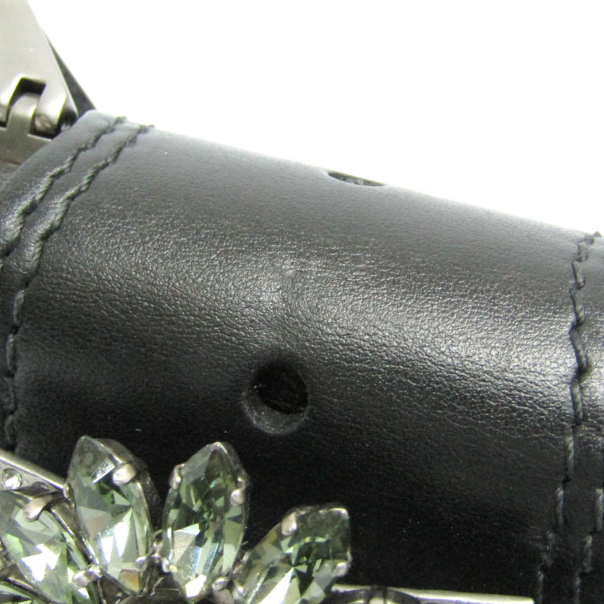 Miu Miu Miu Miu MADRAS 5BH609 Women's Leather,Rhinestone Shoulder Bag Black Size ONE SIZE - 10 Thumbnail