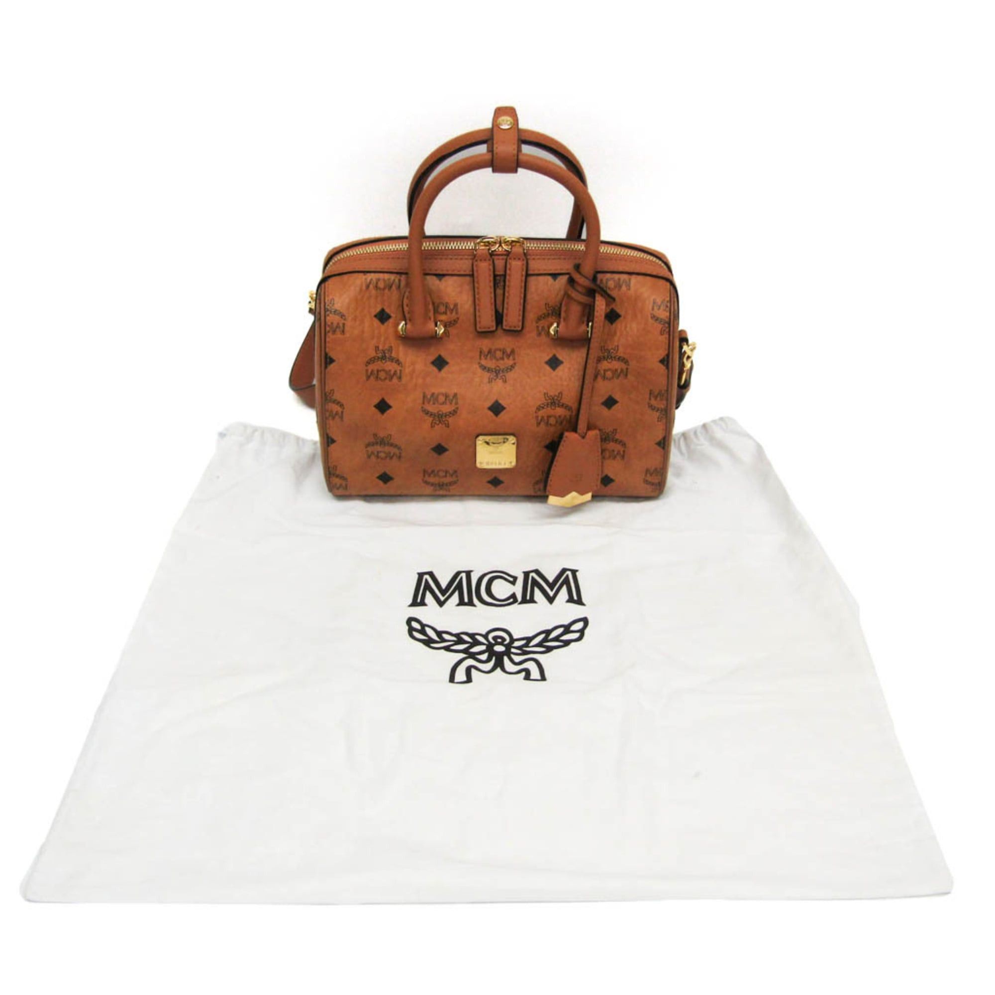 MCM MCM Visetos Essential Boston Bag Small MWBAASE02CO001 Women's Coated Canvas,Leather Boston Bag,Shoulder Bag Brown Size ONE SIZE - 2 Thumbnail