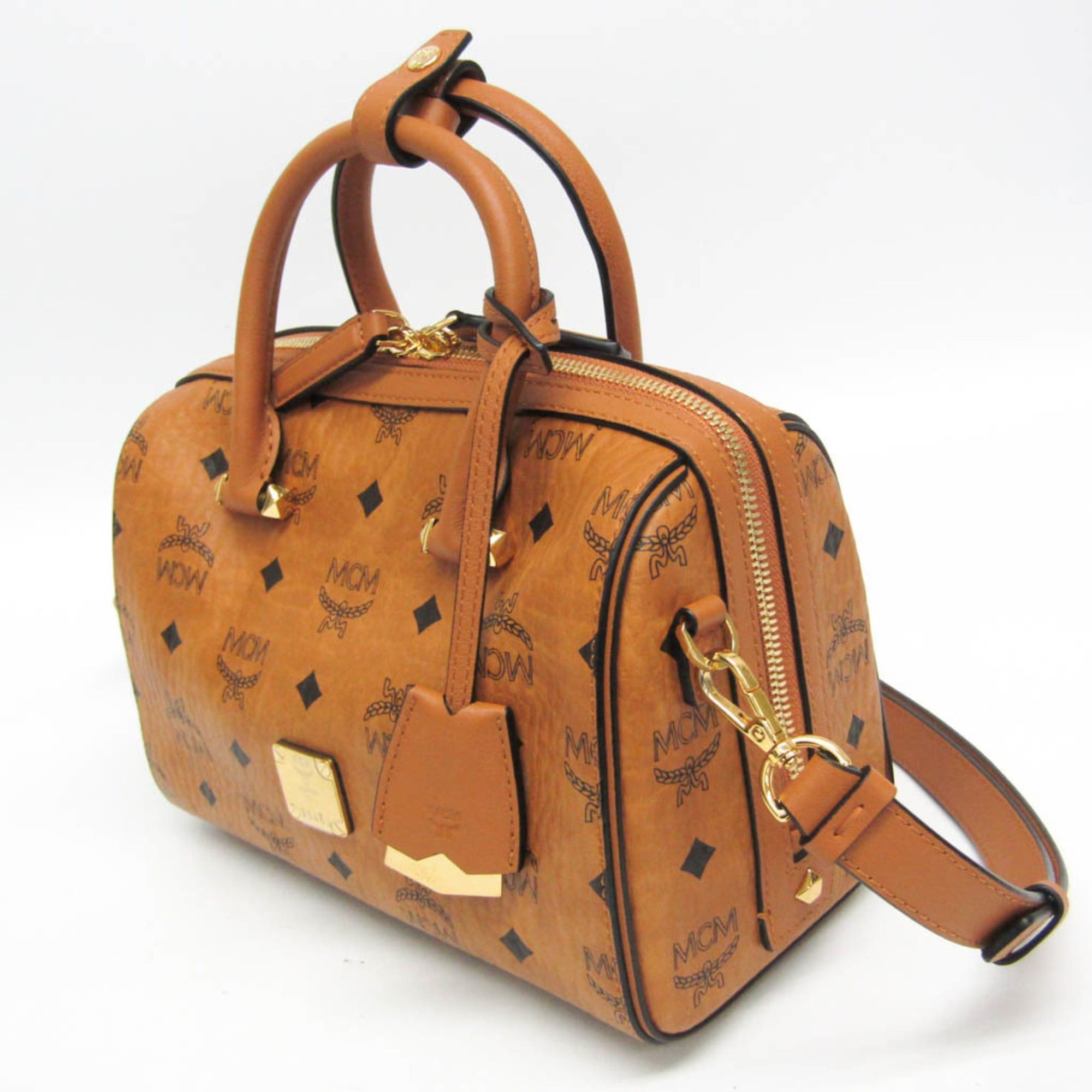 MCM MCM Visetos Essential Boston Bag Small MWBAASE02CO001 Women's Coated Canvas,Leather Boston Bag,Shoulder Bag Brown Size ONE SIZE - 7 Thumbnail