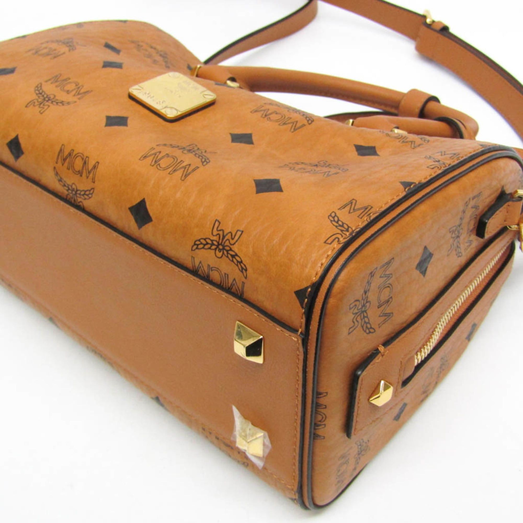 MCM MCM Visetos Essential Boston Bag Small MWBAASE02CO001 Women's Coated Canvas,Leather Boston Bag,Shoulder Bag Brown Size ONE SIZE - 5 Thumbnail