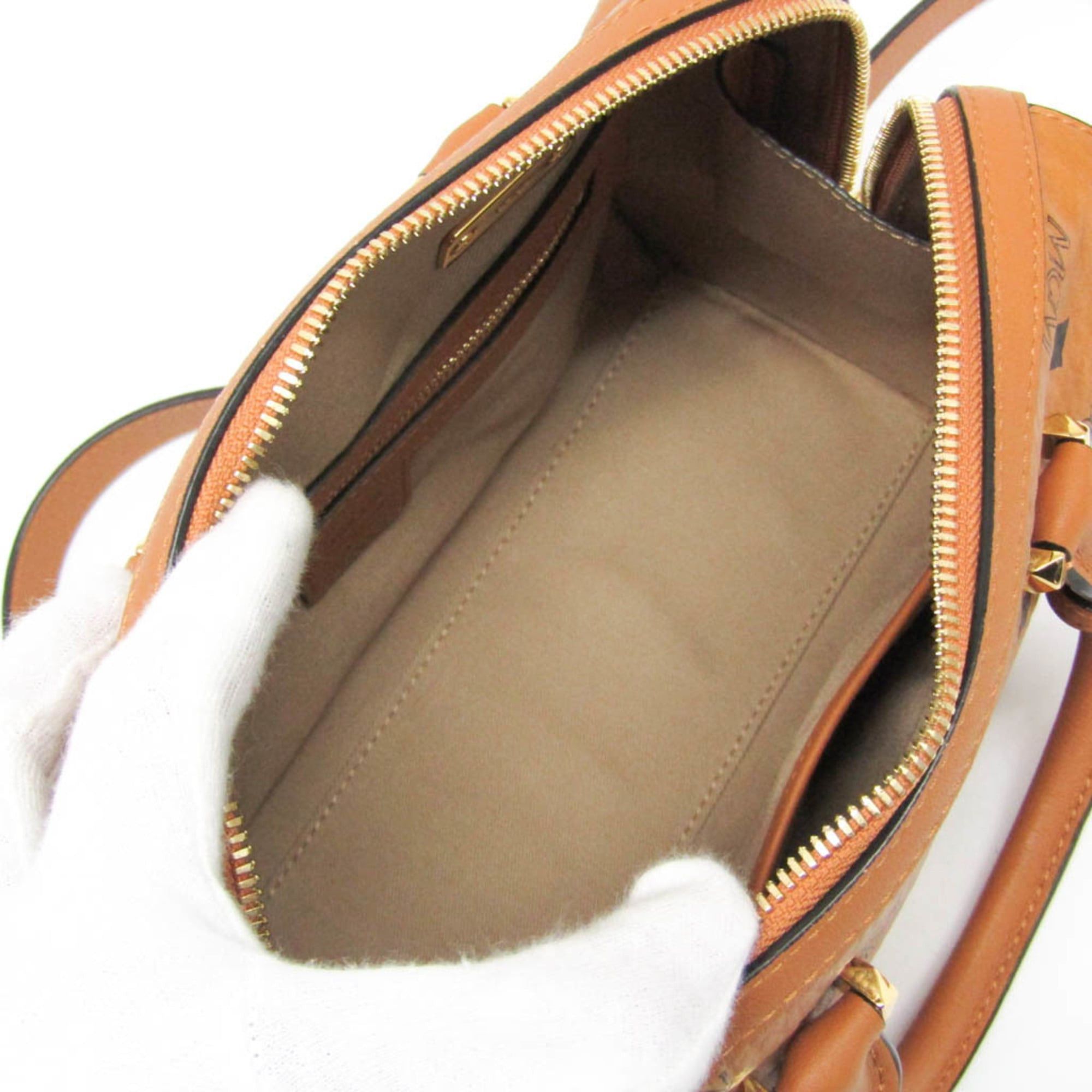 MCM MCM Visetos Essential Boston Bag Small MWBAASE02CO001 Women's Coated Canvas,Leather Boston Bag,Shoulder Bag Brown Size ONE SIZE - 4 Thumbnail