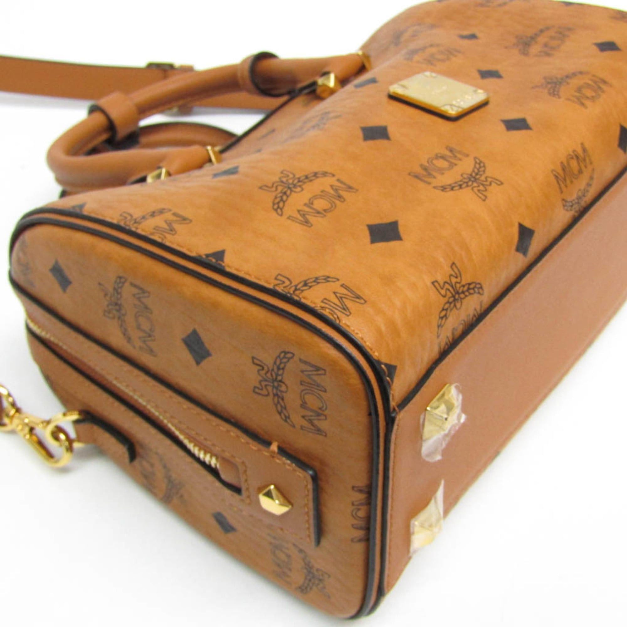 MCM MCM Visetos Essential Boston Bag Small MWBAASE02CO001 Women's Coated Canvas,Leather Boston Bag,Shoulder Bag Brown Size ONE SIZE - 6 Thumbnail