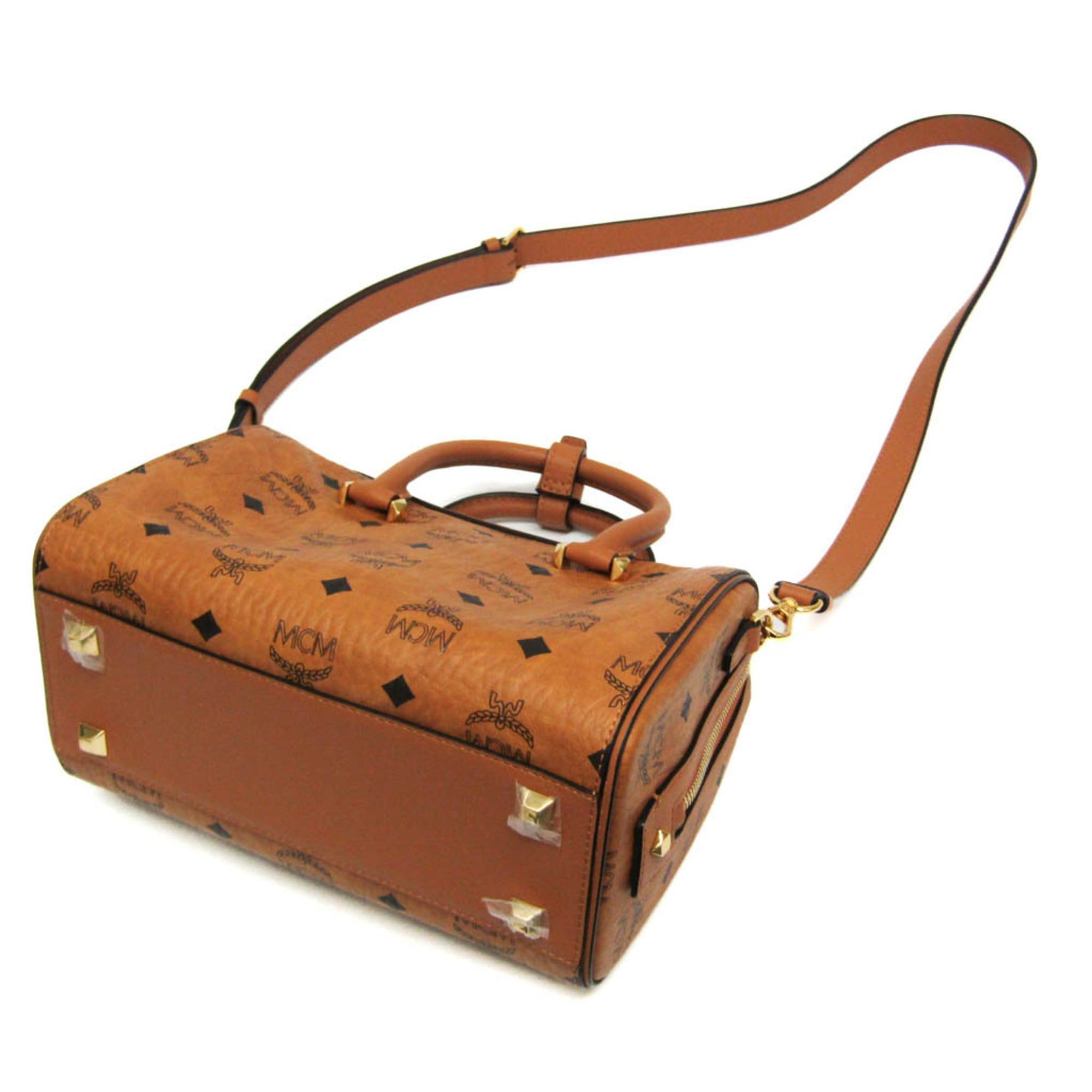 MCM MCM Visetos Essential Boston Bag Small MWBAASE02CO001 Women's Coated Canvas,Leather Boston Bag,Shoulder Bag Brown Size ONE SIZE - 3 Thumbnail