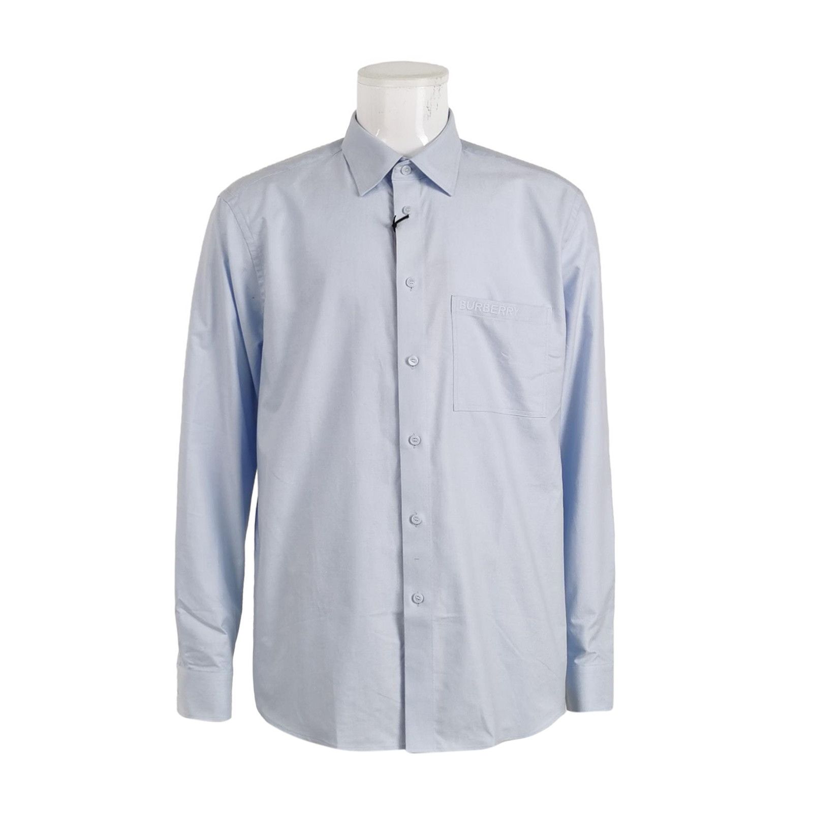 Burberry Burberry XL Solid Blue Cotton Collared Long-Sleeve Shirt Size US XL / EU 56 / 4 - 2 Thumbnail