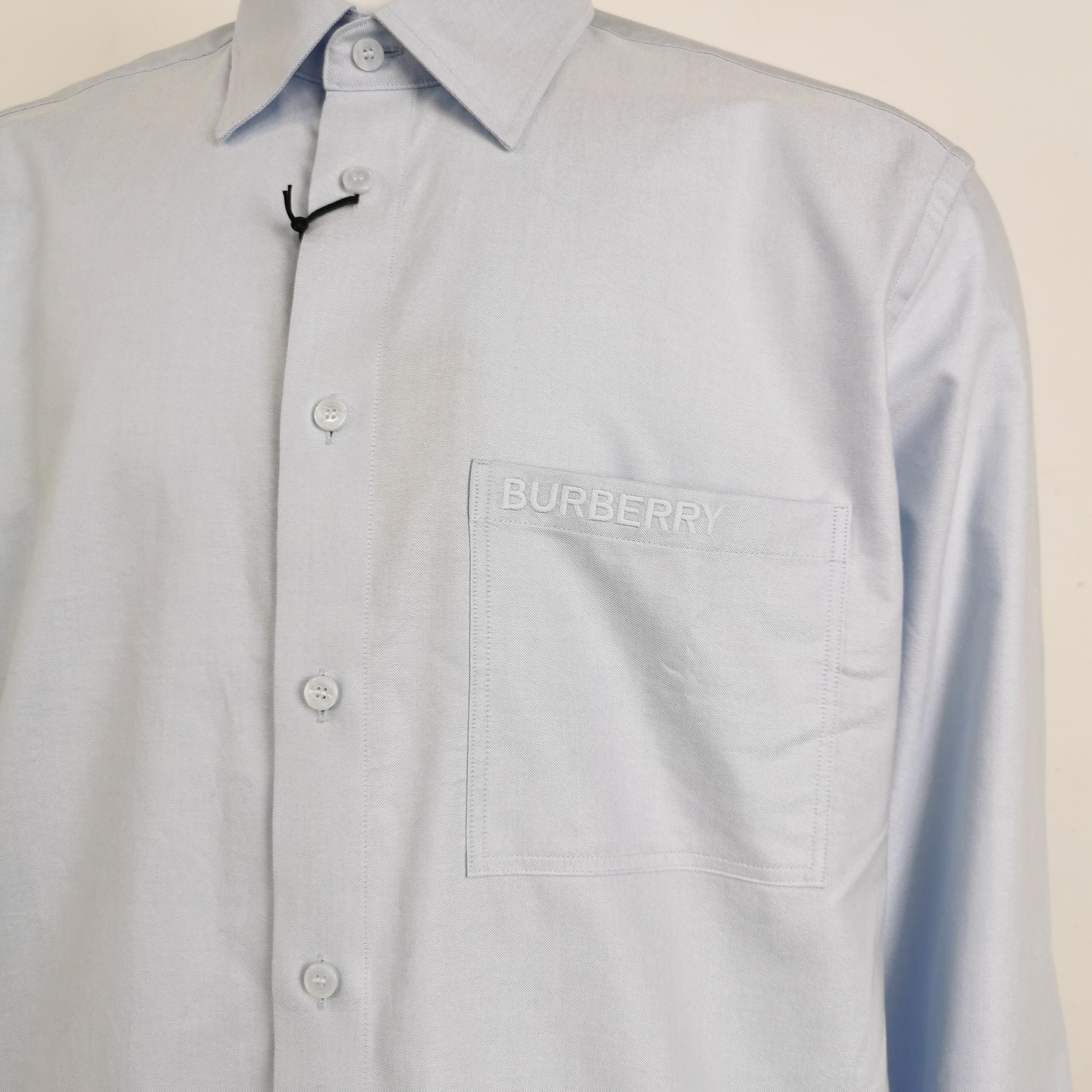 Burberry Burberry XL Solid Blue Cotton Collared Long-Sleeve Shirt Size US XL / EU 56 / 4 - 6 Thumbnail