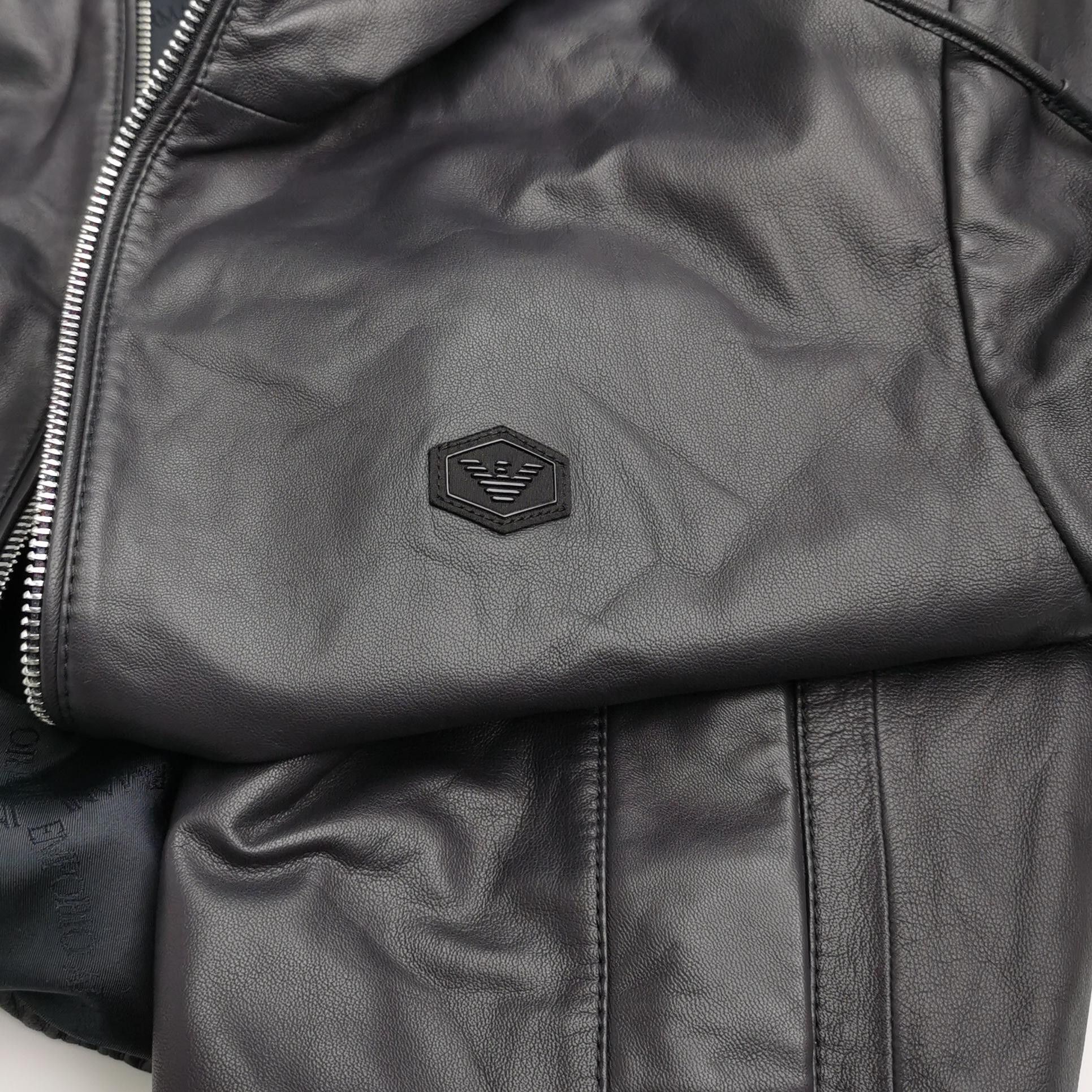 Emporio Armani Emporio Armani Black Hooded Sheepskin Leather Jacket M Size US M / EU 48-50 / 2 - 5 Thumbnail