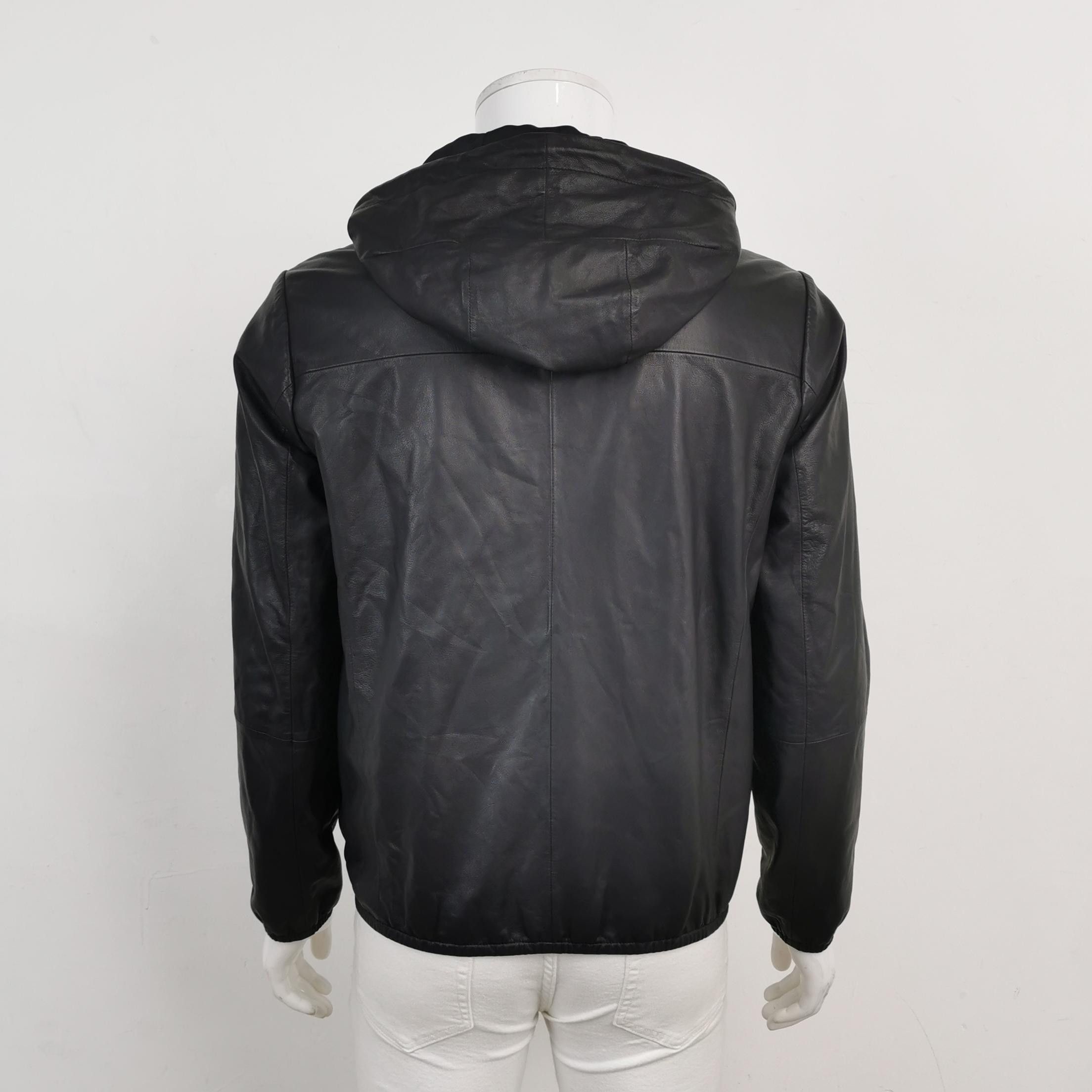 Emporio Armani Emporio Armani Black Hooded Sheepskin Leather Jacket M Size US M / EU 48-50 / 2 - 4 Thumbnail