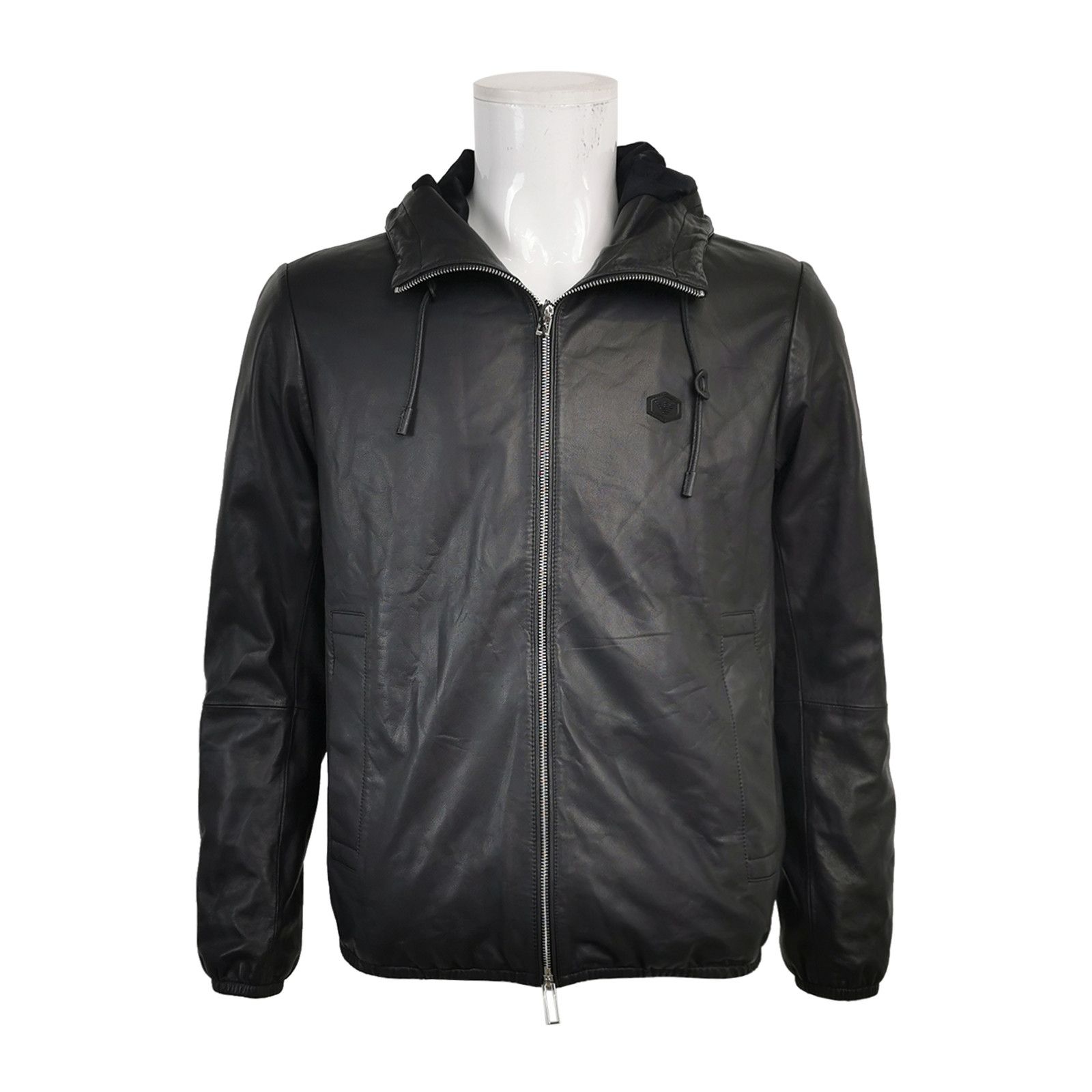 Emporio Armani Emporio Armani Black Hooded Sheepskin Leather Jacket M Size US M / EU 48-50 / 2 - 2 Thumbnail