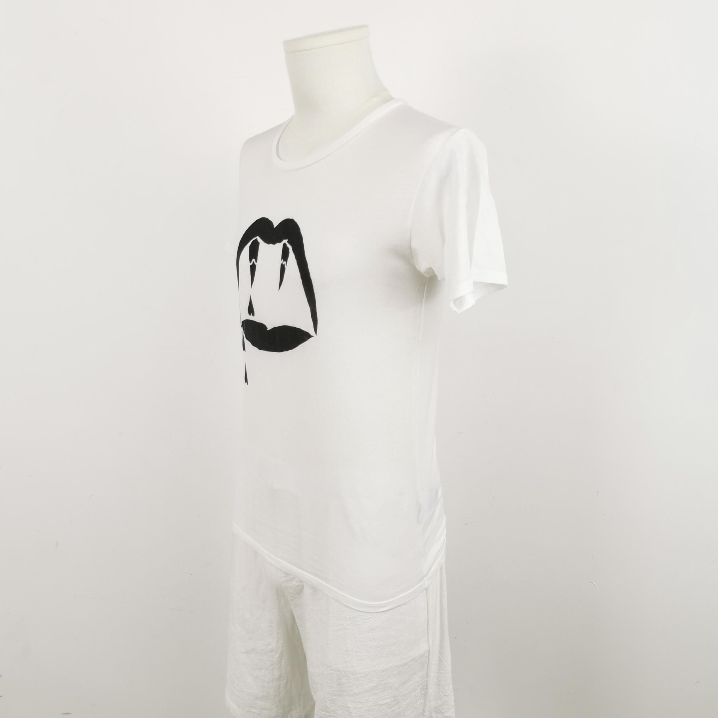 Saint Laurent Paris Saint Laurent S White Cotton Fang Lips T-Shirt Size S / US 4 / IT 40 - 4 Thumbnail