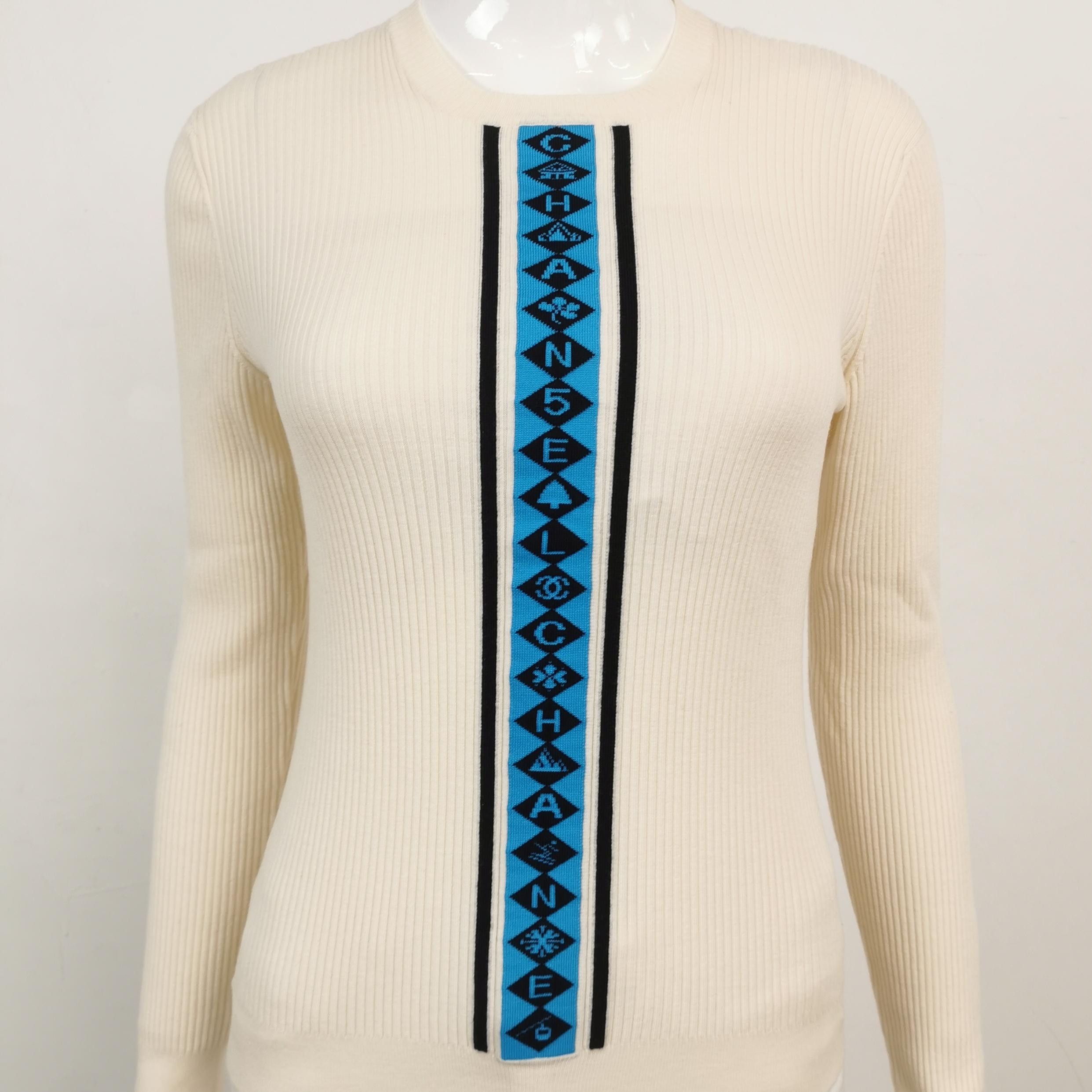 Chanel Chanel Cream Wool Blend Color-Block Crewneck Sweater Size S / US 4 / IT 40 - 5 Thumbnail