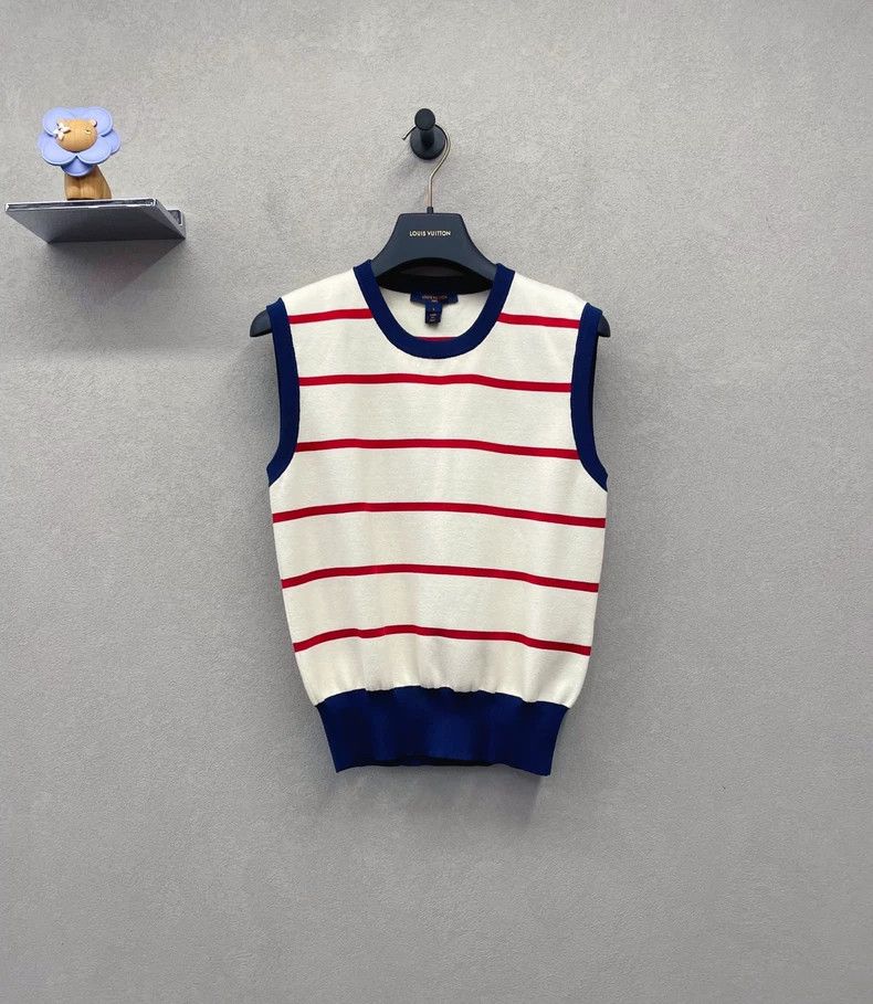 Louis Vuitton LV Navy Red Stripe Sleeveless Knit Size US L / EU 52-54 / 3 - 2 Thumbnail