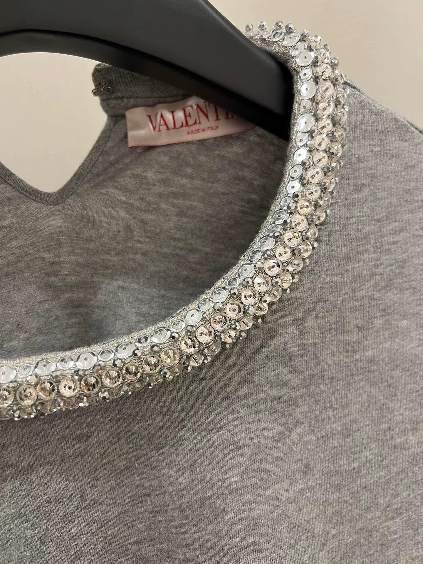 Valentino Valentino Gray Crystal Collar Short Sleeve Size US L / EU 52-54 / 3 - 3 Thumbnail