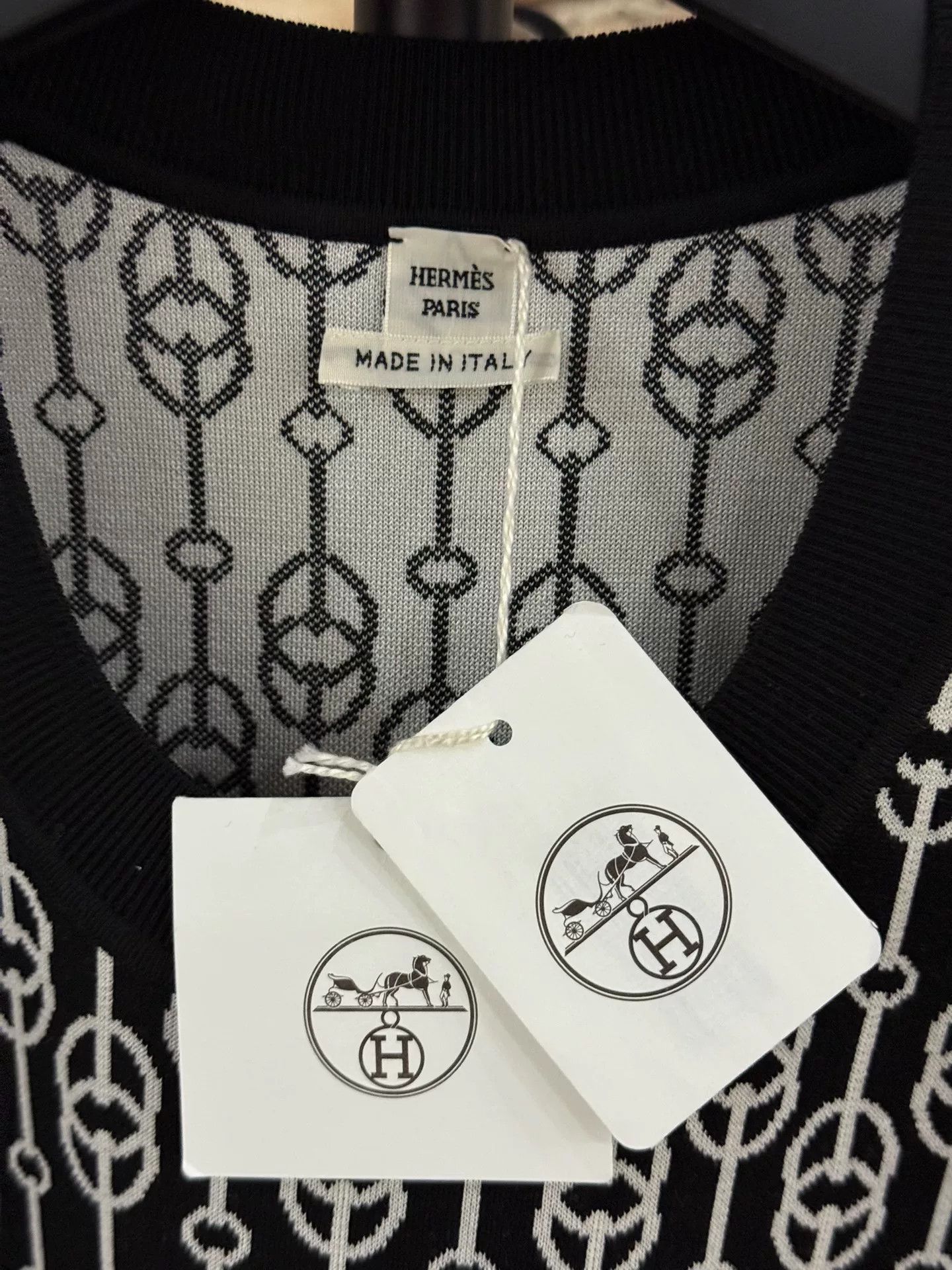 Hermes Hermes Black White Chain Print Dress Size US 36 / EU 52 - 2 Thumbnail