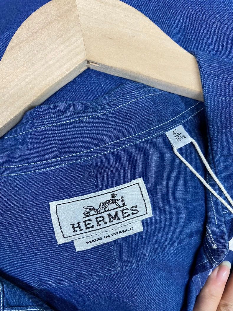 Hermes Hermes Denim Long Sleeve Shirt Size US XL / EU 56 / 4 - 4 Thumbnail