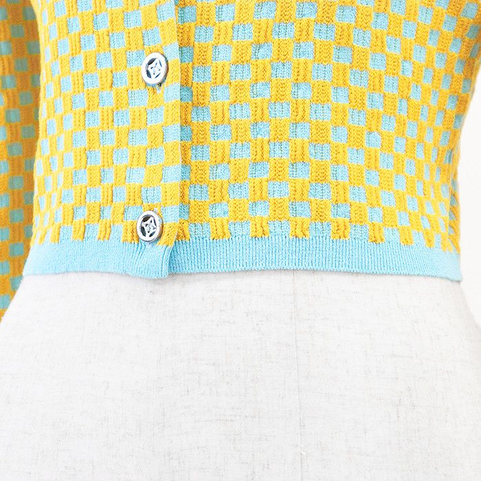 Louis Vuitton Louis Vuitton Louis Vuitton Damier Block Check Cashmere Blend Knit Cardigan Cotton Tops DUTY FREE for USA Size ONE SIZE - 5 Thumbnail