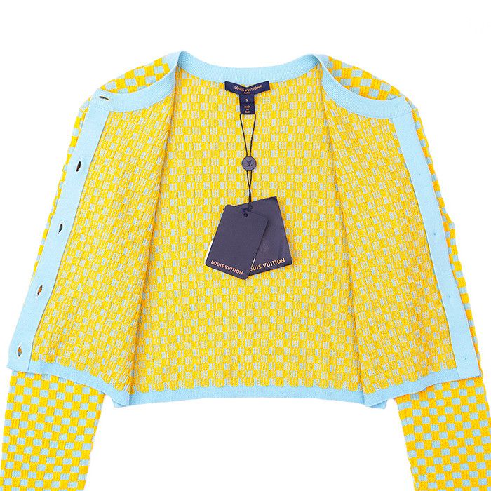 Louis Vuitton Louis Vuitton Louis Vuitton Damier Block Check Cashmere Blend Knit Cardigan Cotton Tops DUTY FREE for USA Size ONE SIZE - 9 Thumbnail
