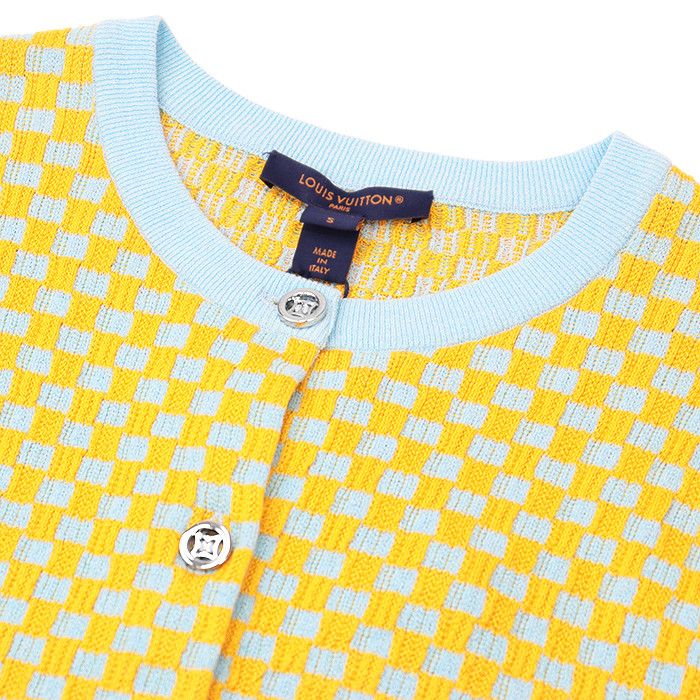 Louis Vuitton Louis Vuitton Louis Vuitton Damier Block Check Cashmere Blend Knit Cardigan Cotton Tops DUTY FREE for USA Size ONE SIZE - 11 Thumbnail