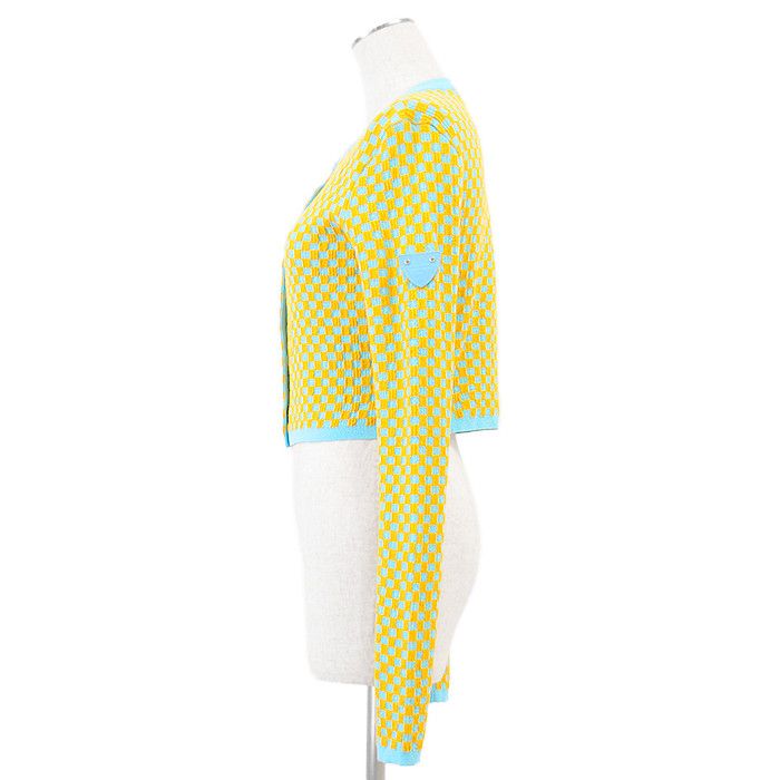 Louis Vuitton Louis Vuitton Louis Vuitton Damier Block Check Cashmere Blend Knit Cardigan Cotton Tops DUTY FREE for USA Size ONE SIZE - 6 Thumbnail