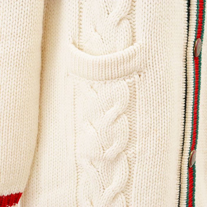 Gucci Gucci GUCCY Sheer Line Web Stripe 100% Wool Long Cardigan Cotton Tops DUTY FREE for USA