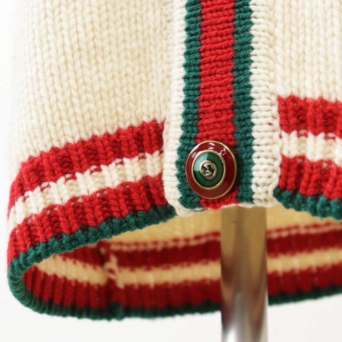 Gucci Gucci GUCCY Sheer Line Web Stripe 100% Wool Long Cardigan Cotton Tops DUTY FREE for USA