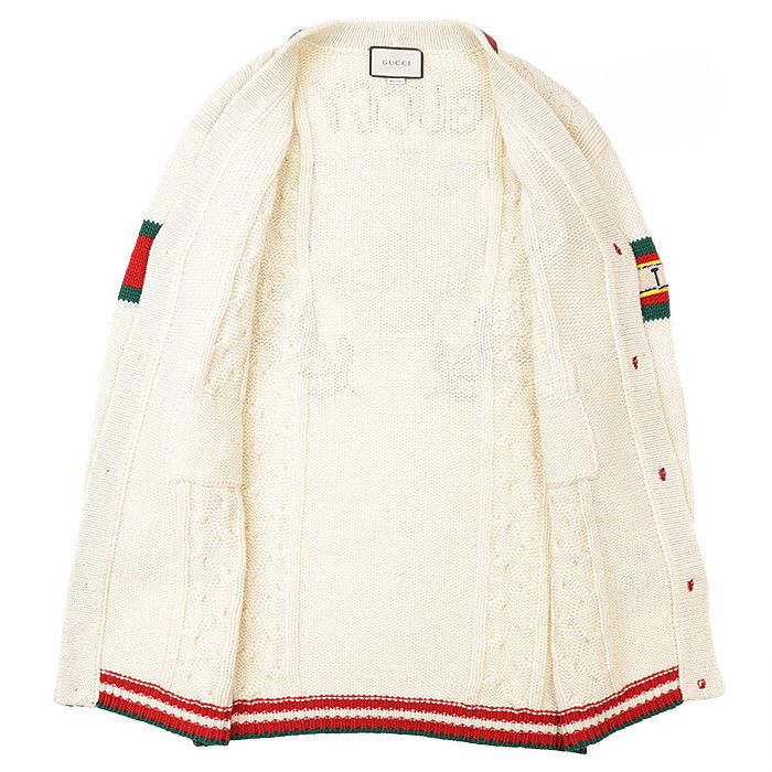 Gucci Gucci GUCCY Sheer Line Web Stripe 100% Wool Long Cardigan Cotton Tops DUTY FREE for USA