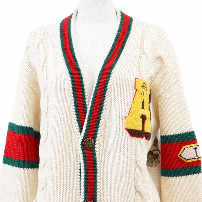 Gucci Gucci GUCCY Sheer Line Web Stripe 100% Wool Long Cardigan Cotton Tops DUTY FREE for USA