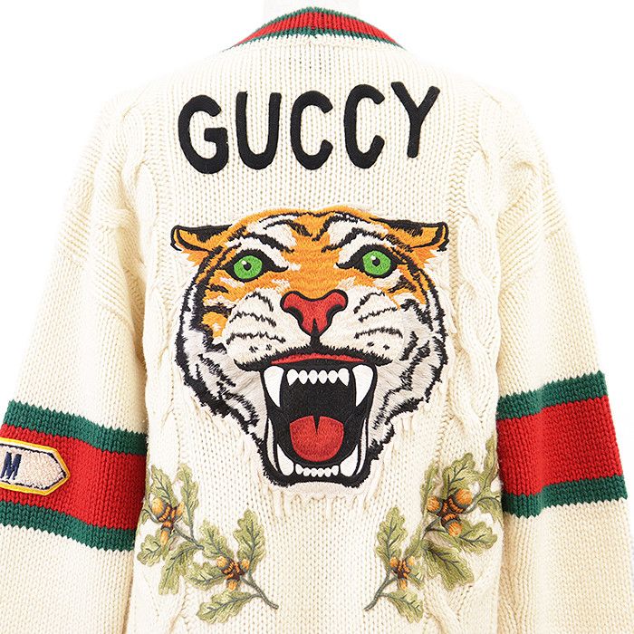 Gucci Gucci GUCCY Sheer Line Web Stripe 100% Wool Long Cardigan Cotton Tops DUTY FREE for USA