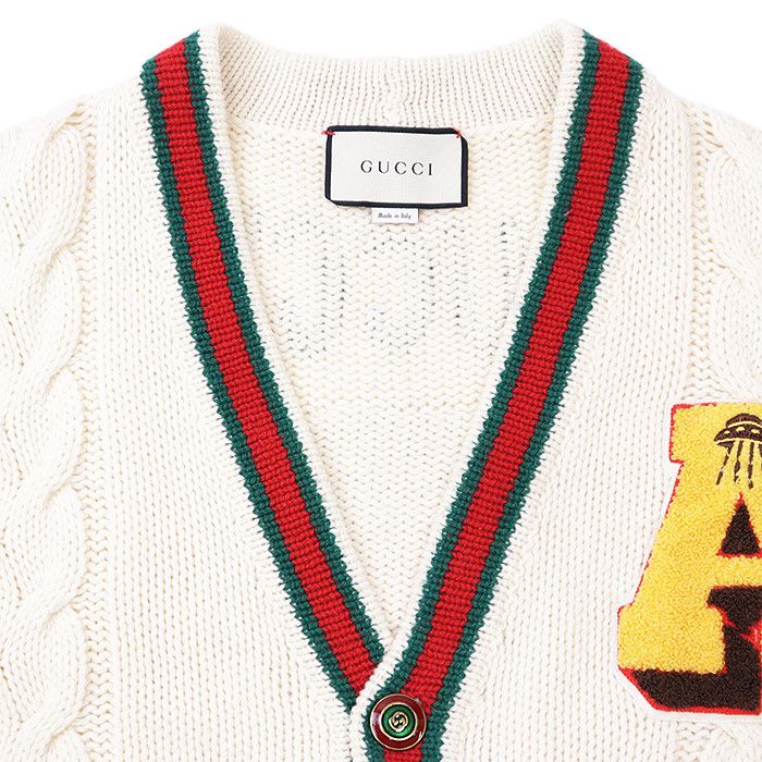 Gucci Gucci GUCCY Sheer Line Web Stripe 100% Wool Long Cardigan Cotton Tops DUTY FREE for USA